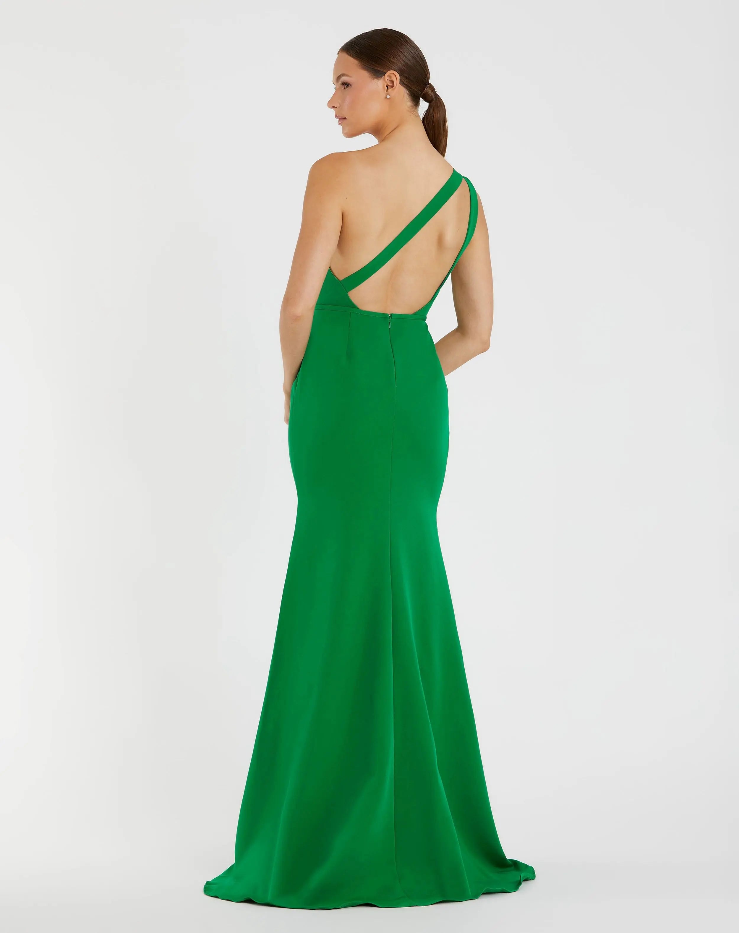 Green One Shoulder Jersey Mermaid Gown Ieena for Mac Duggal