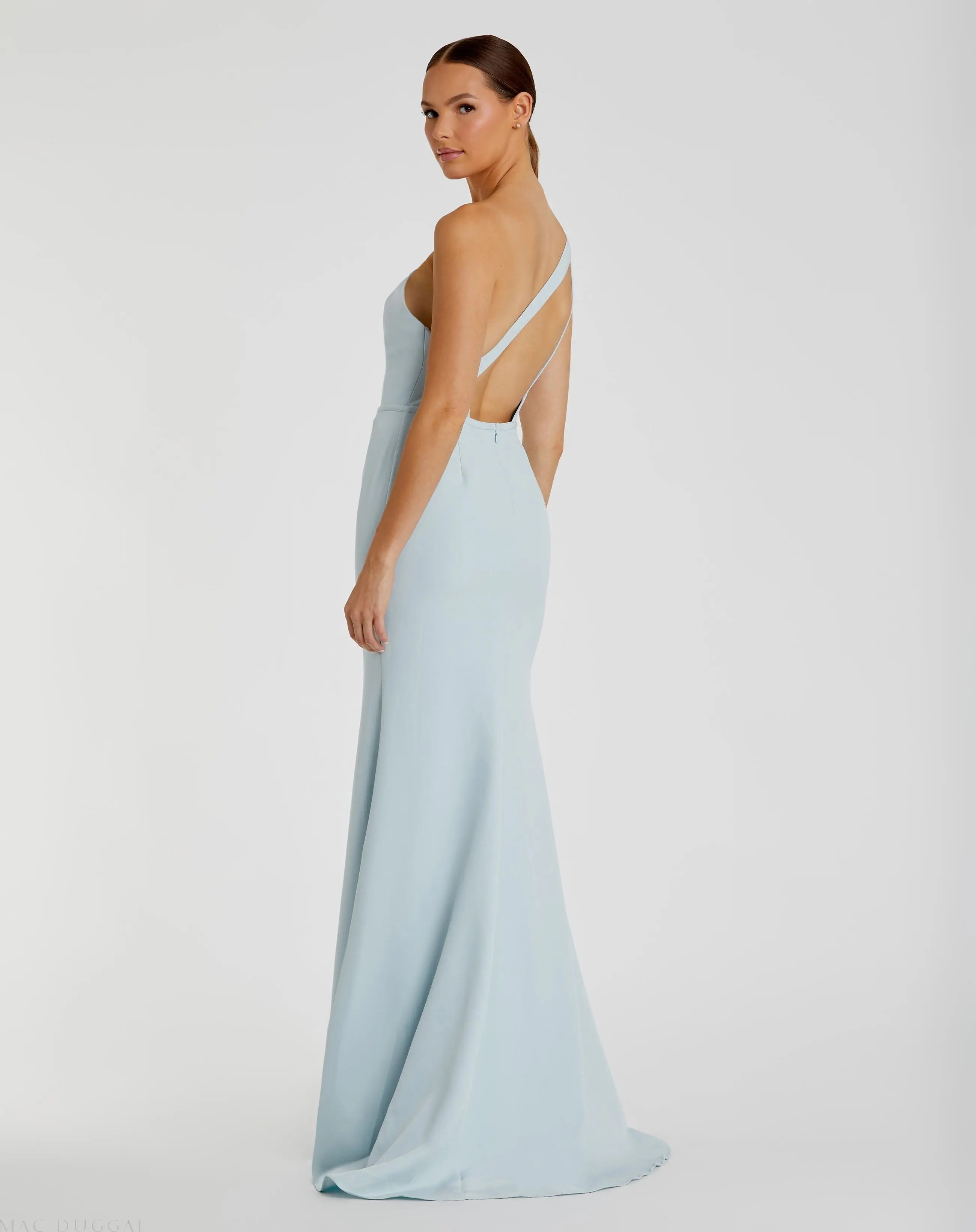 Blue One Shoulder Jersey Mermaid Gown - Mac Duggal