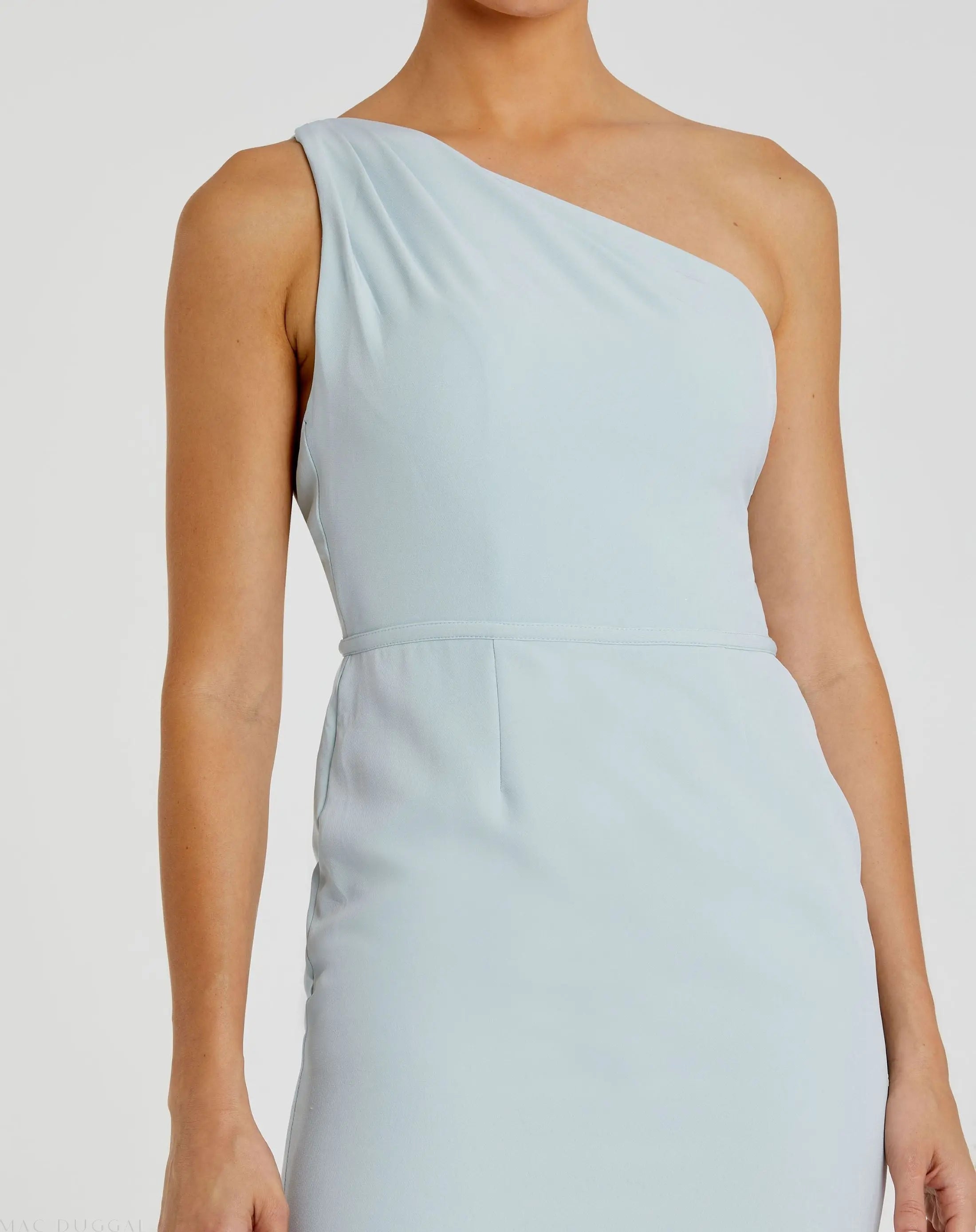 Blue One Shoulder Crepe Mermaid Gown | Mac Duggal Blue One Shoulder Crepe Mermaid Gown | Mac Duggal