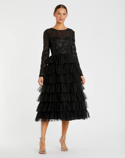 Long Sleeve Ruffle Tiered Midi Dress