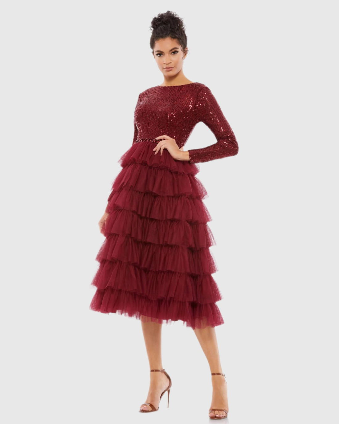 Long Sleeve Ruffle Tiered Midi Dress