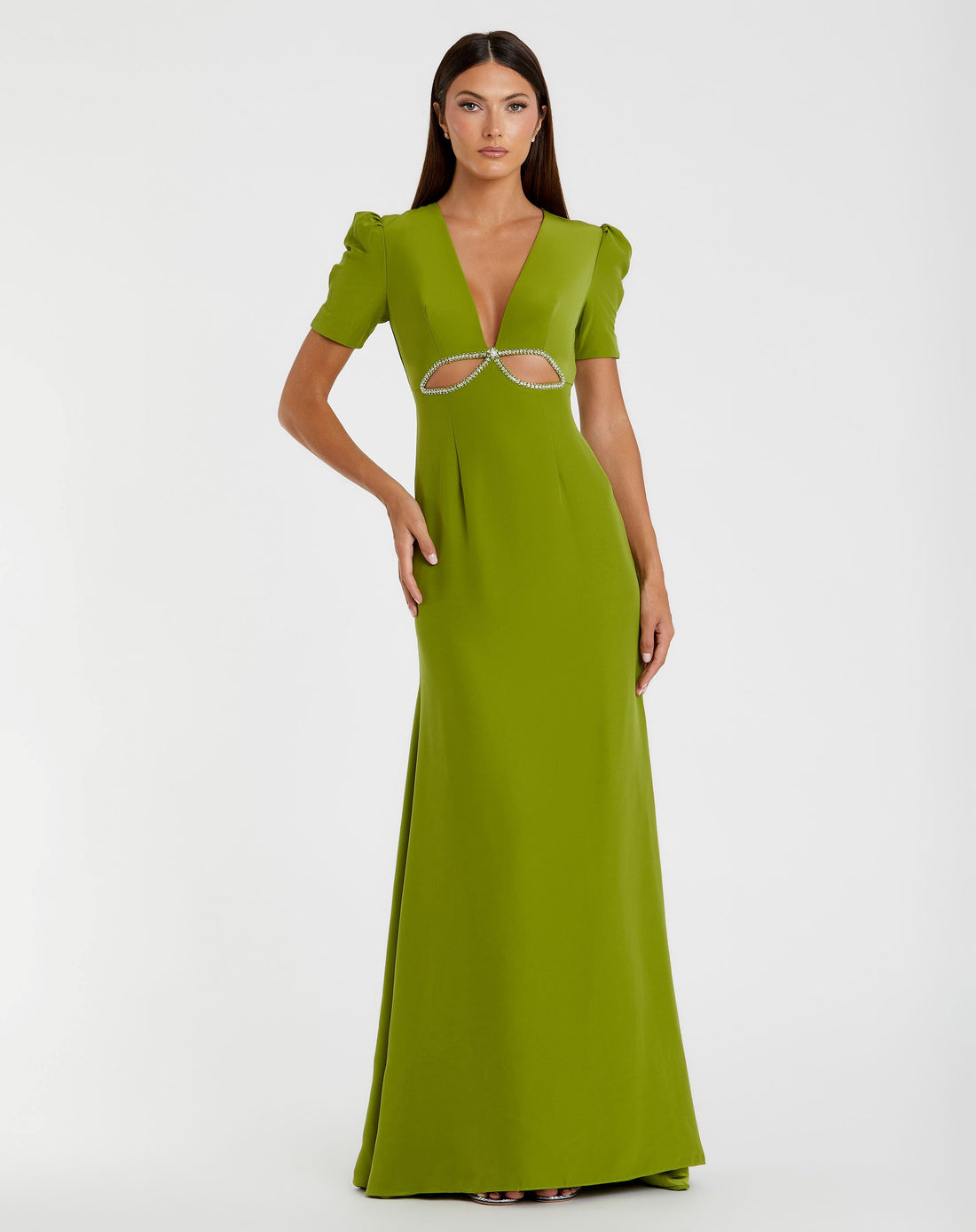 Plunge Neck Puff Sleeve Cut Out Gown