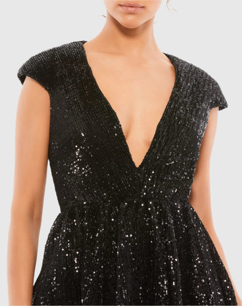 Sequined Cap Sleeve Fit & Flare Mini Dress