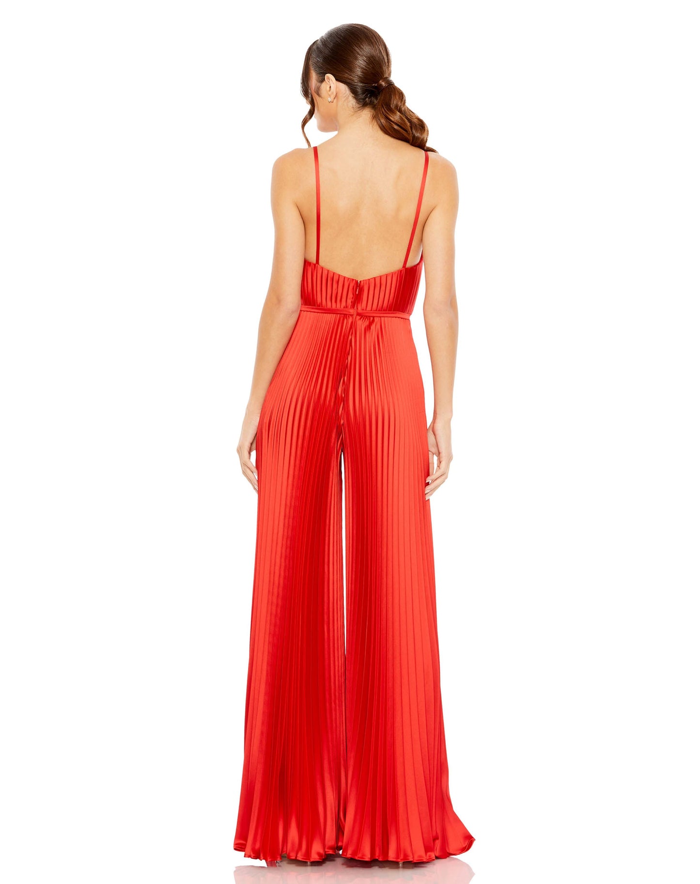 Pleated Plunge Neck Wide Leg Jumpsuit