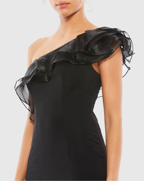 One Shoulder Ruffle Evening Gown