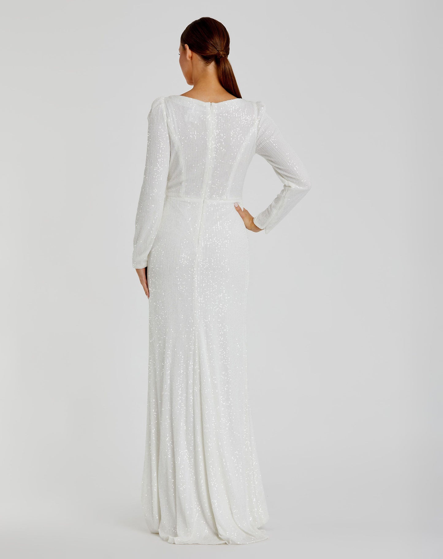 White Sequin Wrap Evening Gown - Mac Duggal