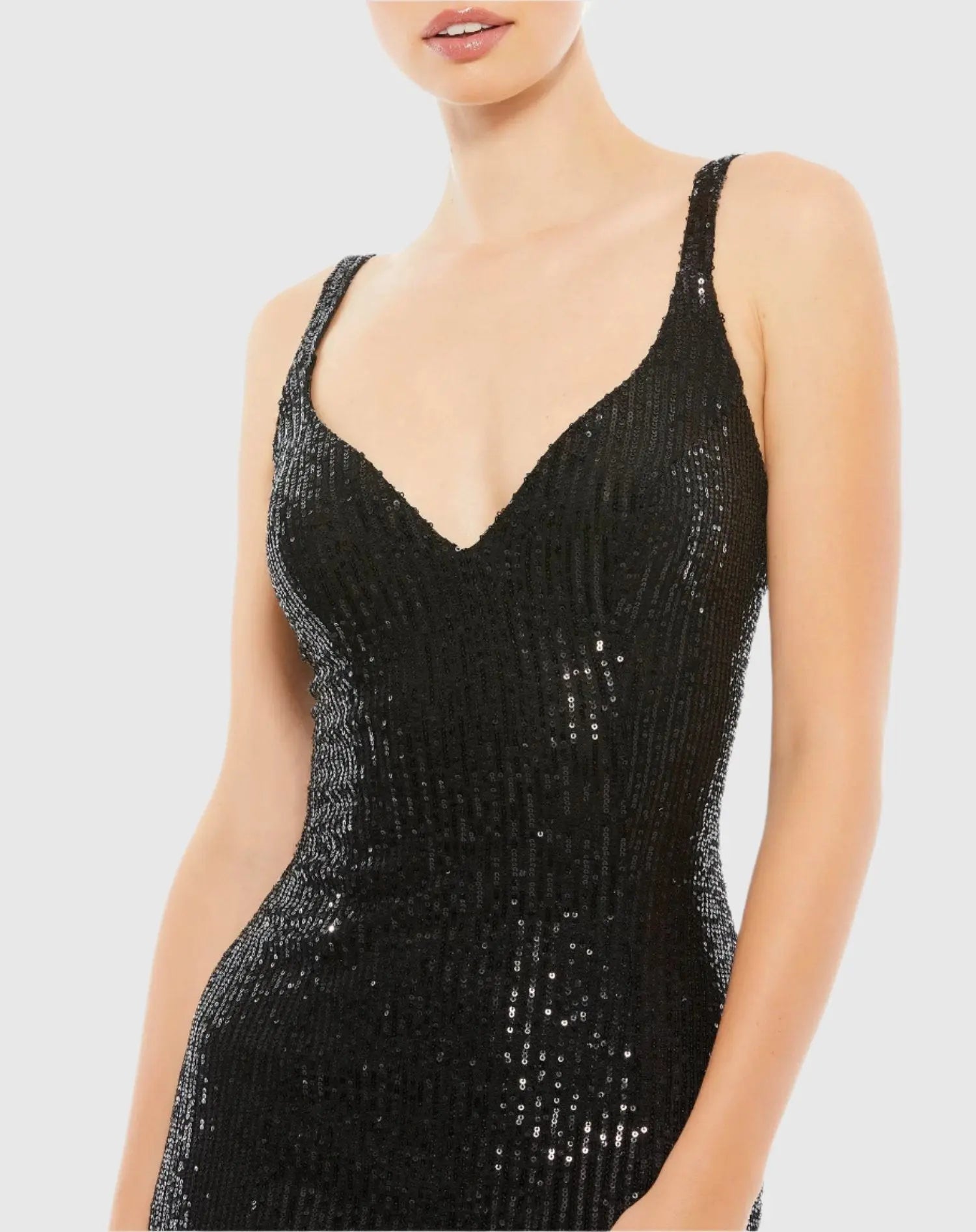 black sequin scoop back dress Ladivine CR381 Scoop Back Sweetheart Neck Sequin Dress