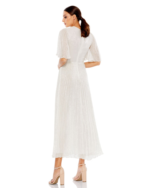 Pleated Butterfly Sleeve Illusion Plunge Neck Midi | Sample | Sz. 4