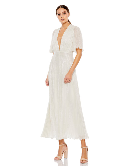 Pleated Butterfly Sleeve Illusion Plunge Neck Midi | Sample | Sz. 4