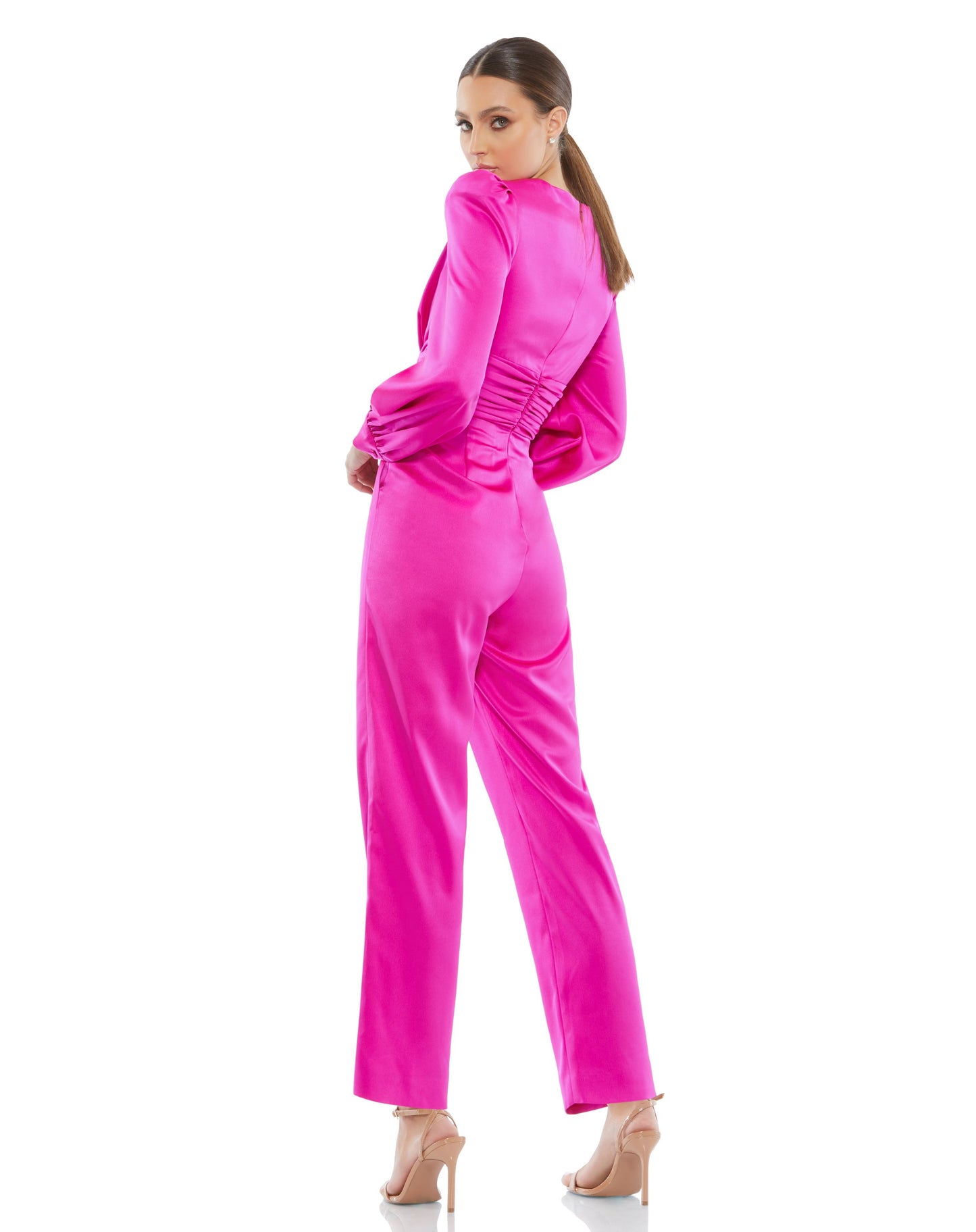 Front Twist Puff Sleeve Deep V Jumpsuit