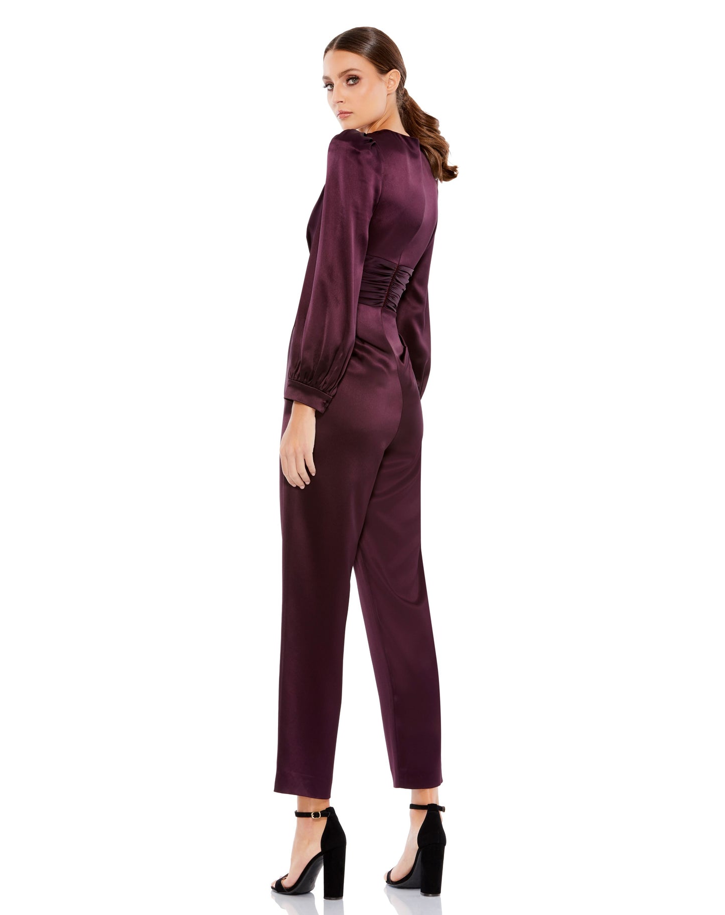 Front Twist Puff Sleeve Deep V Jumpsuit