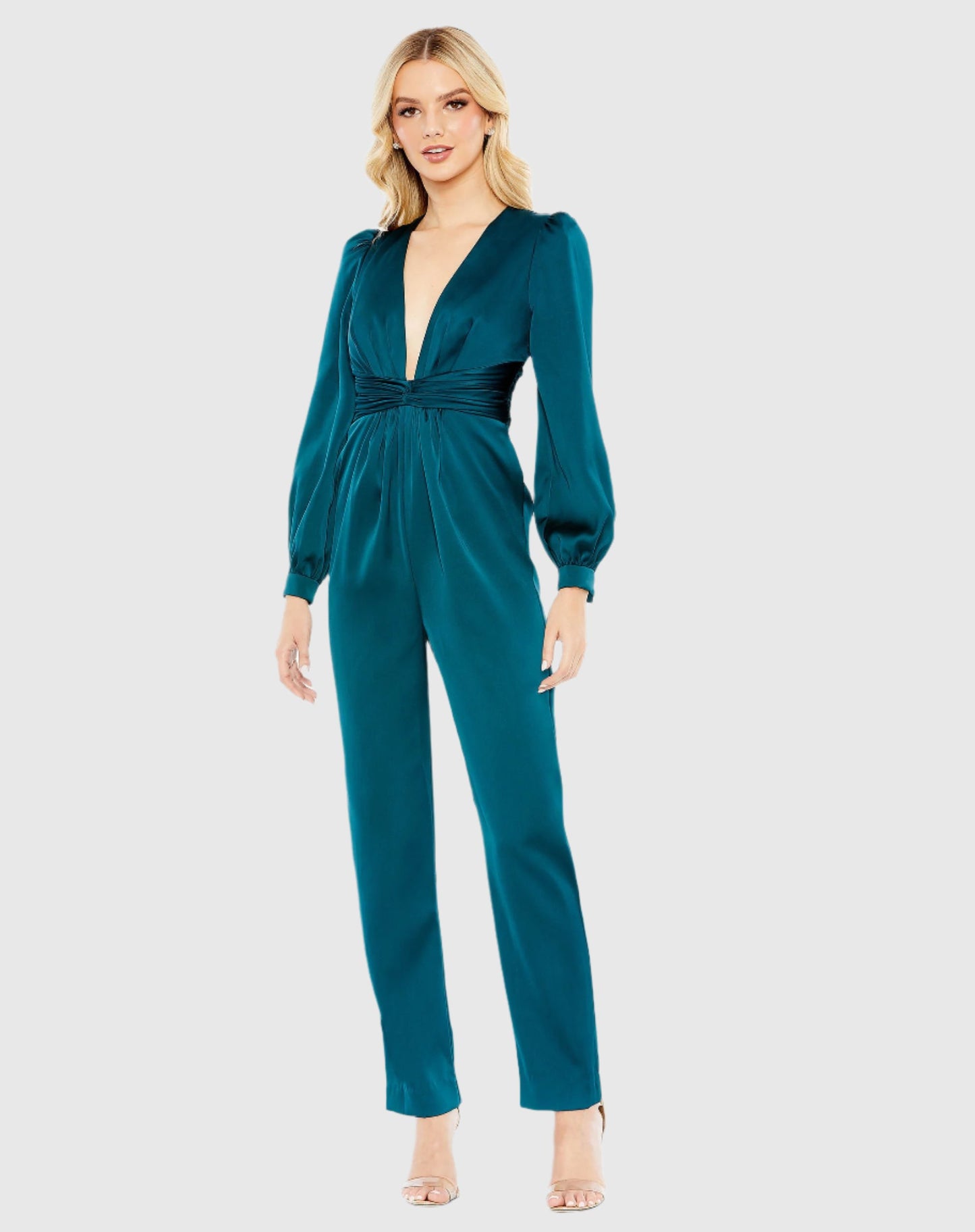 Front Twist Puff Sleeve Deep V Jumpsuit