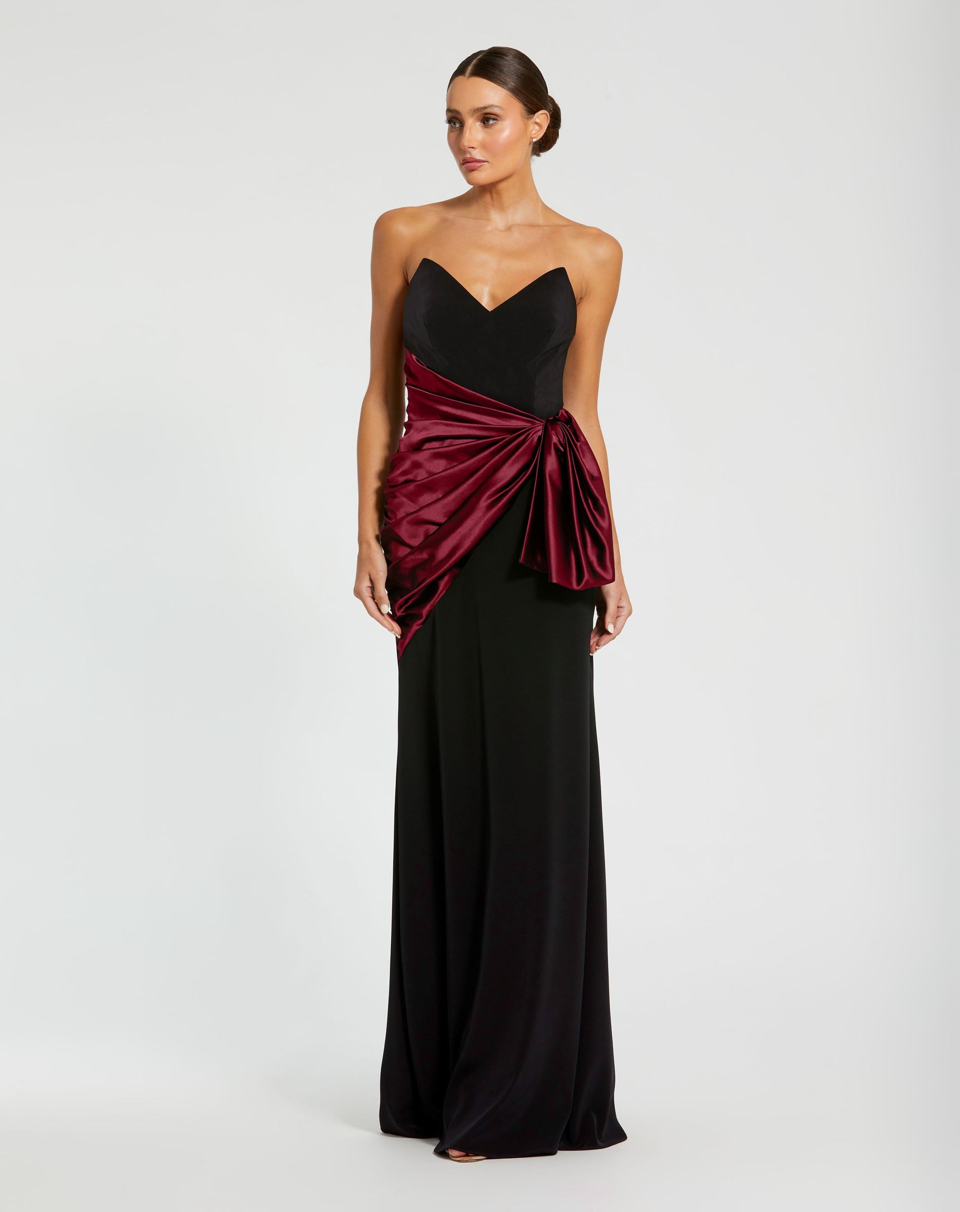 Two Tone Draped Strapless Trumpet Gown