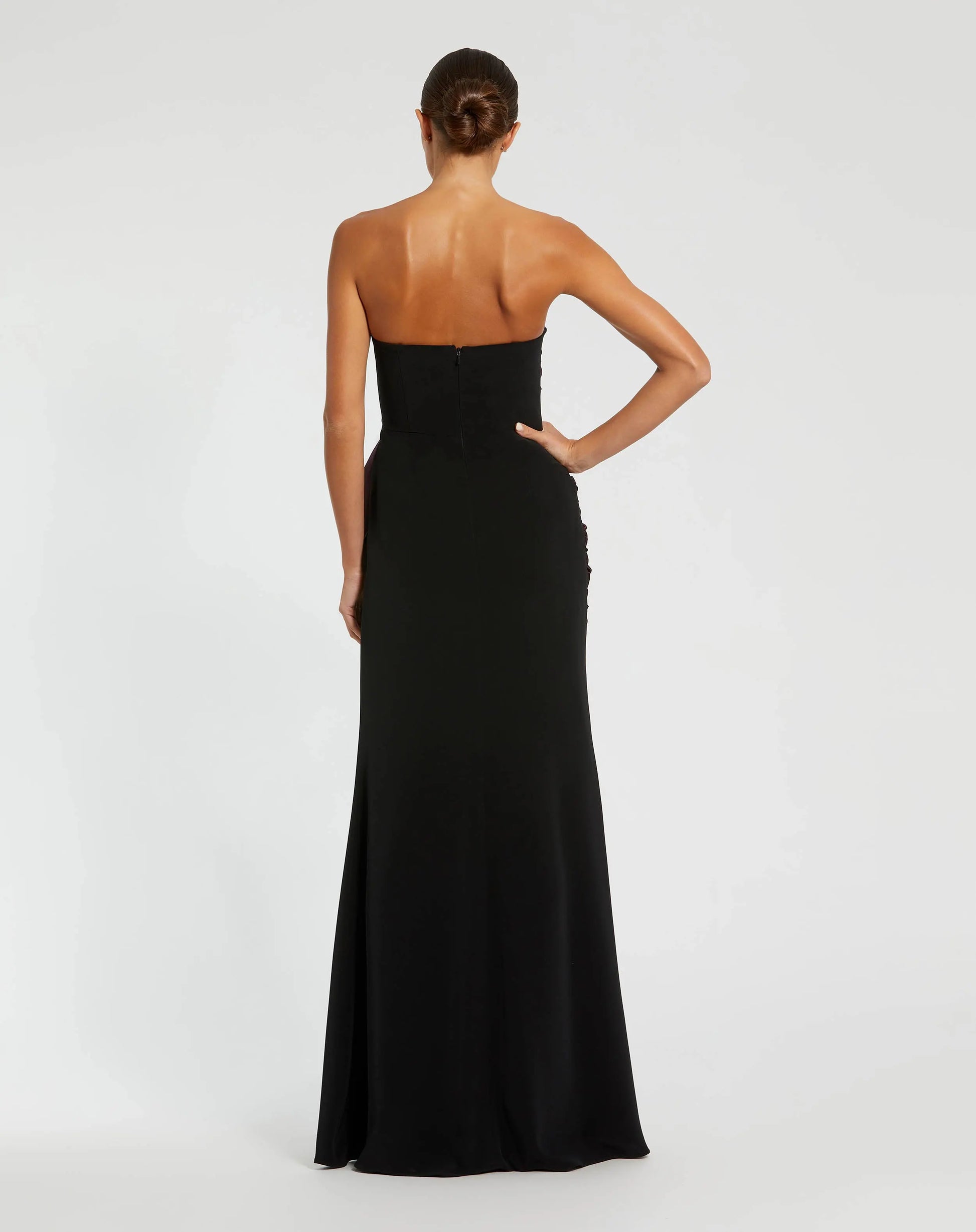 Black Two Tone Draped Strapless Trumpet Gown - Ieena for Mac Duggal