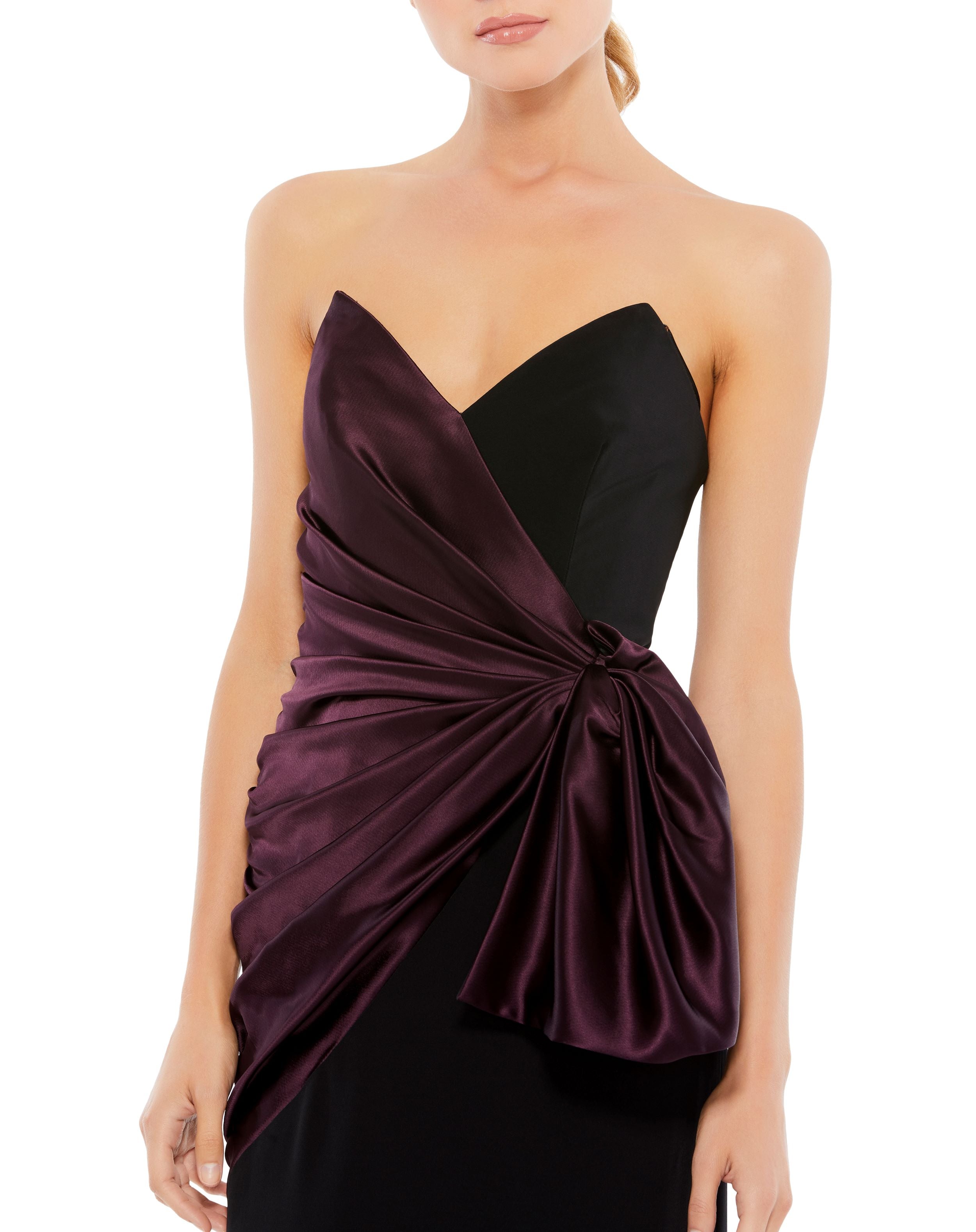Black crepe and Plum Satin full length gown