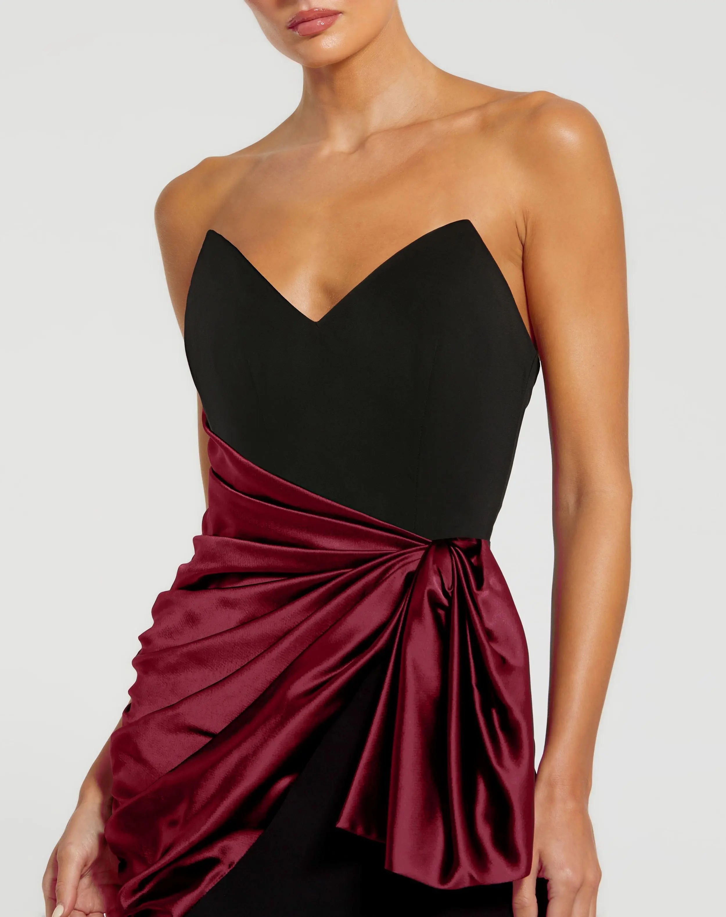 Black Two Tone Draped Strapless Trumpet Gown - Ieena for Mac Duggal