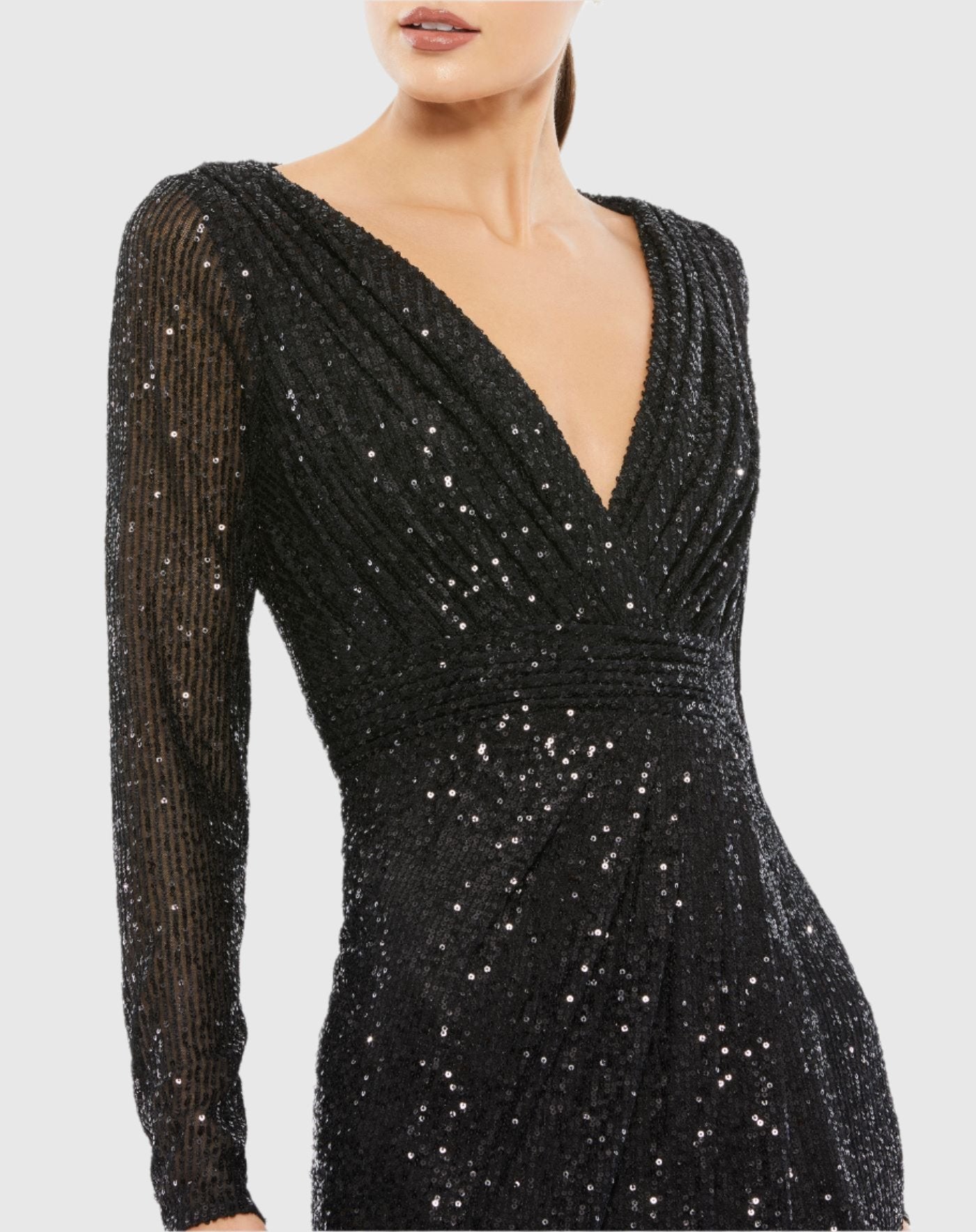 Sequined Long Sleeve Gown