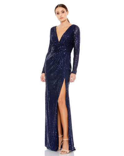 Sequined Long Sleeve Gown – Mac Duggal