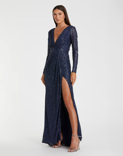 Sequined Long Sleeve Gown