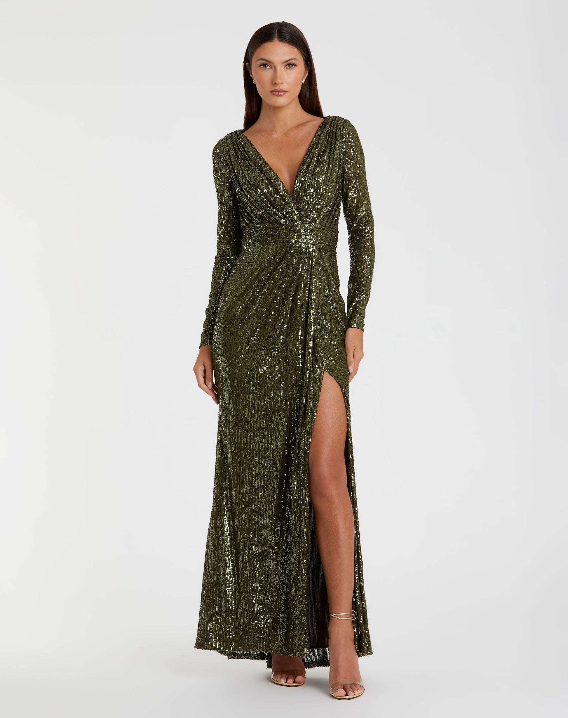 Sequined Long Sleeve Gown