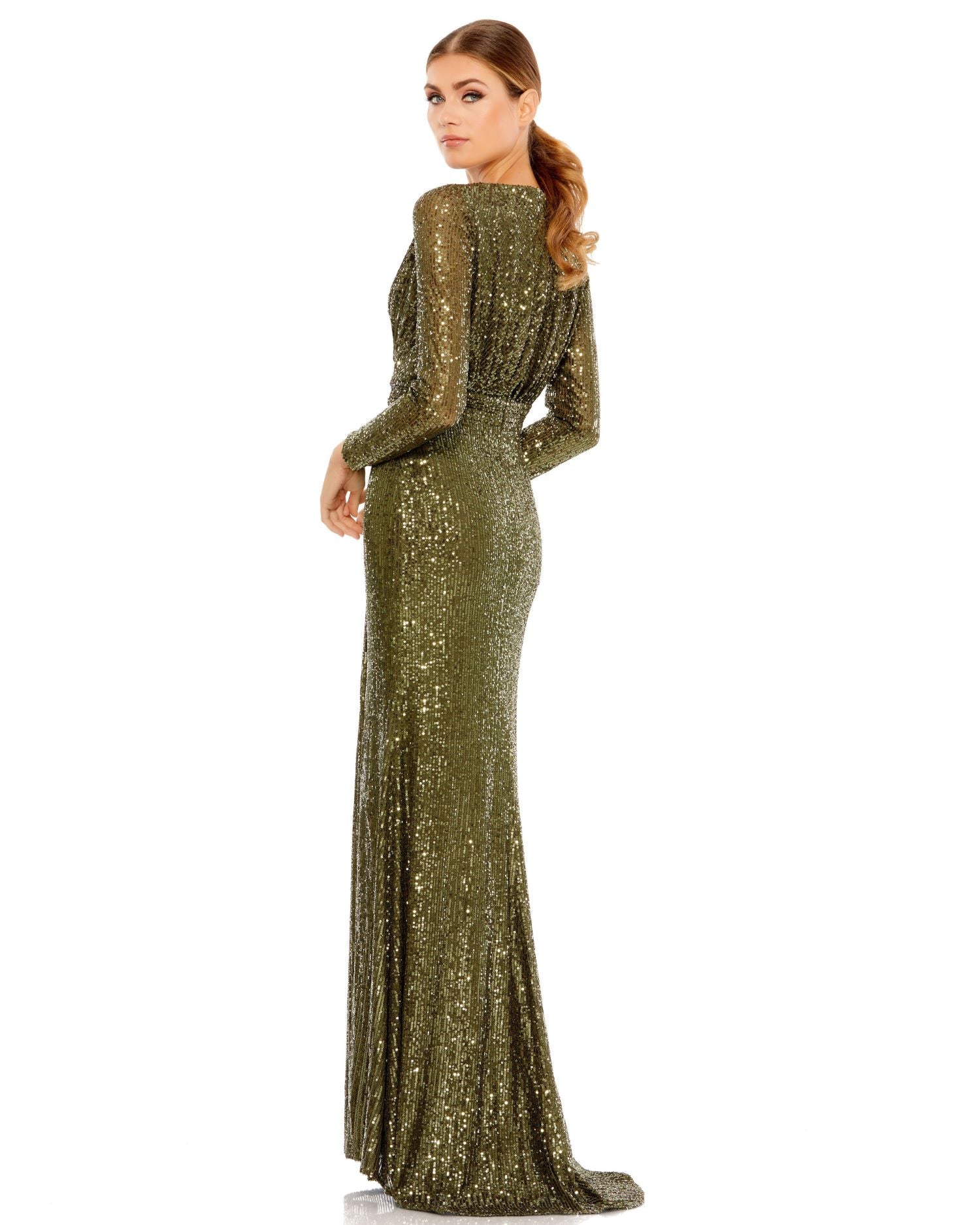 Sequined Long Sleeve Gown