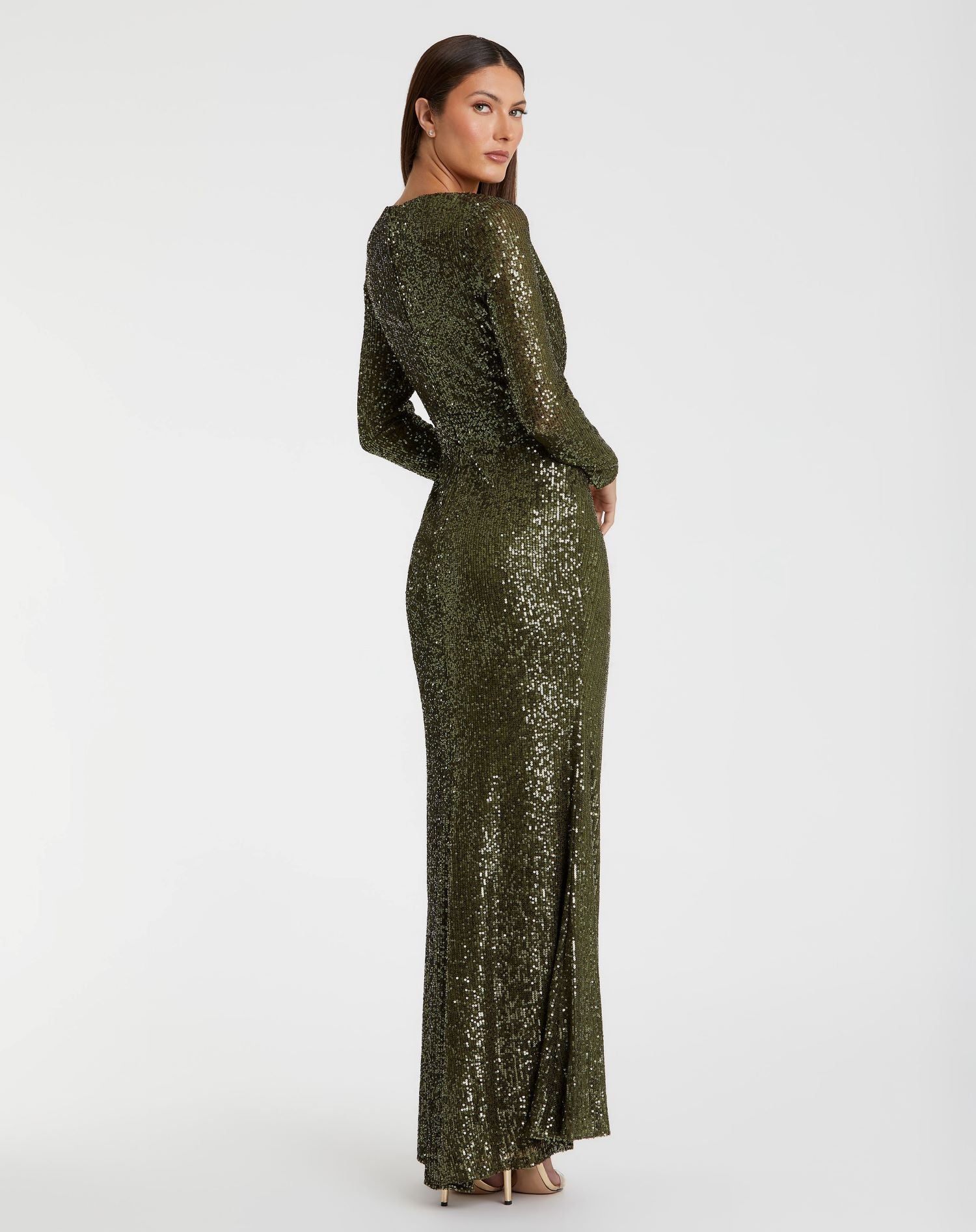 Sequined Long Sleeve Gown