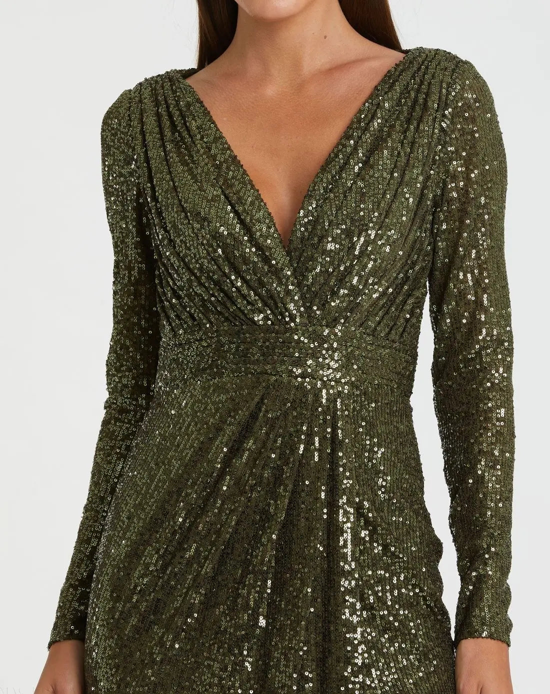 Green Sequined Long Sleeve Gown - Mac Duggal Green Sequined Long Sleeve Gown - Mac Duggal