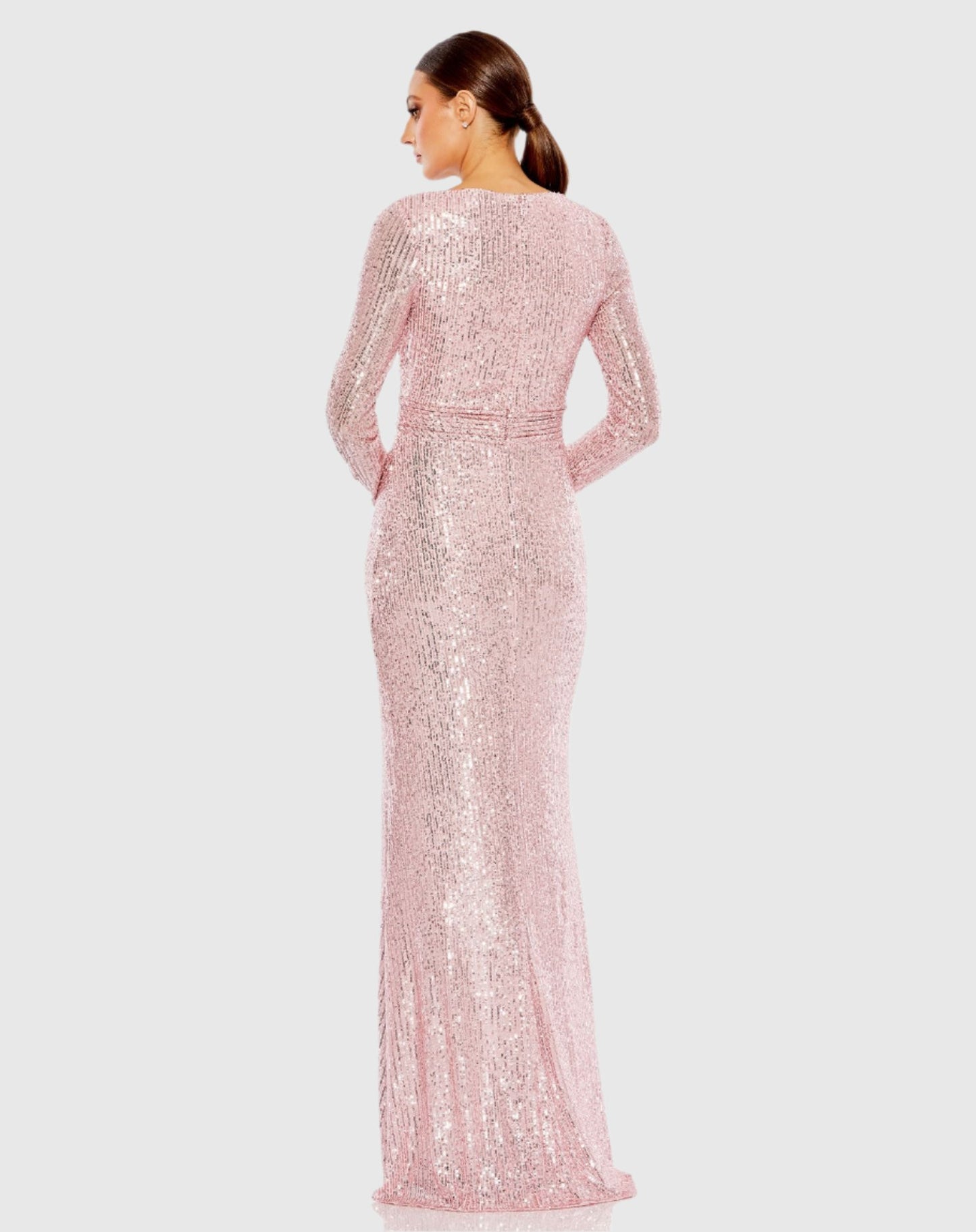 Pink Sequined Long Sleeve Gown