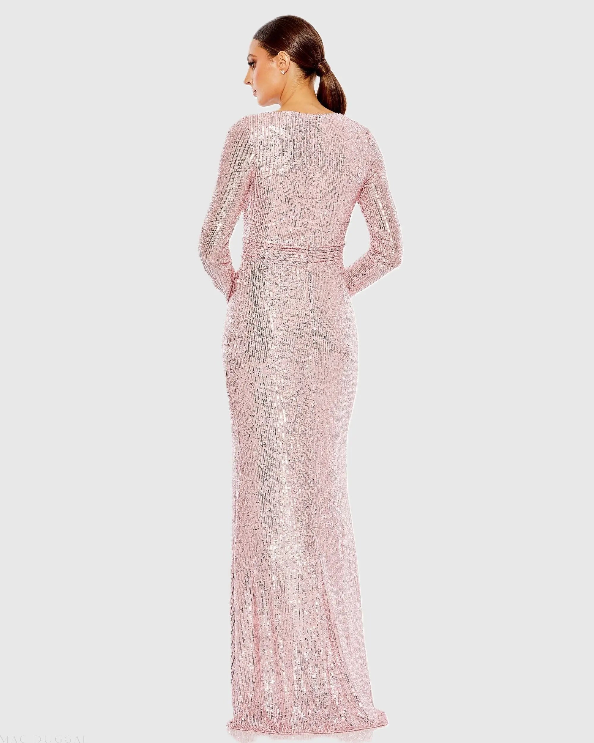 Pink Sequined Long Sleeve Gown - Ieena for Mac Duggal