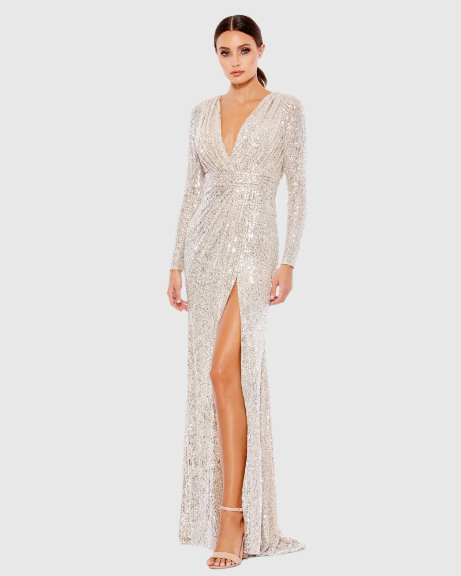 Sequined Long Sleeve Gown