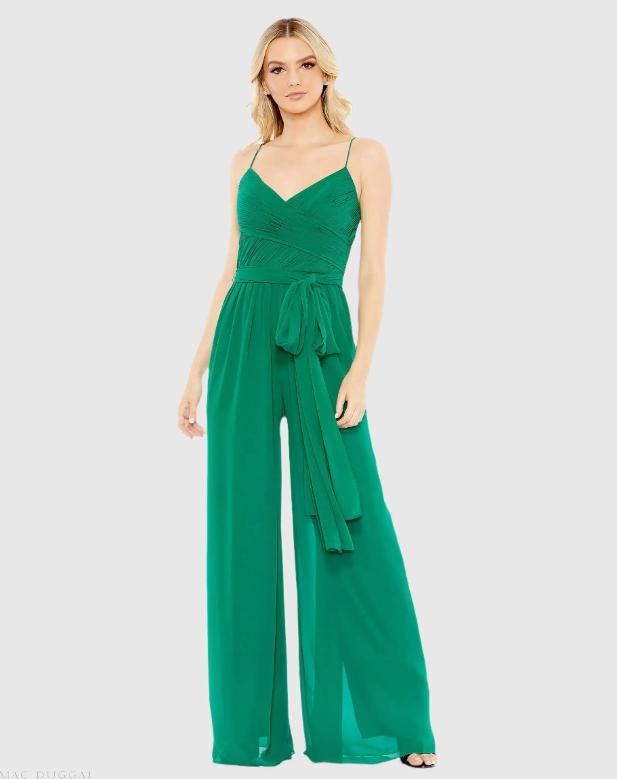 Ruched Sleeveless Tie Jumpsuit - Mac Duggal