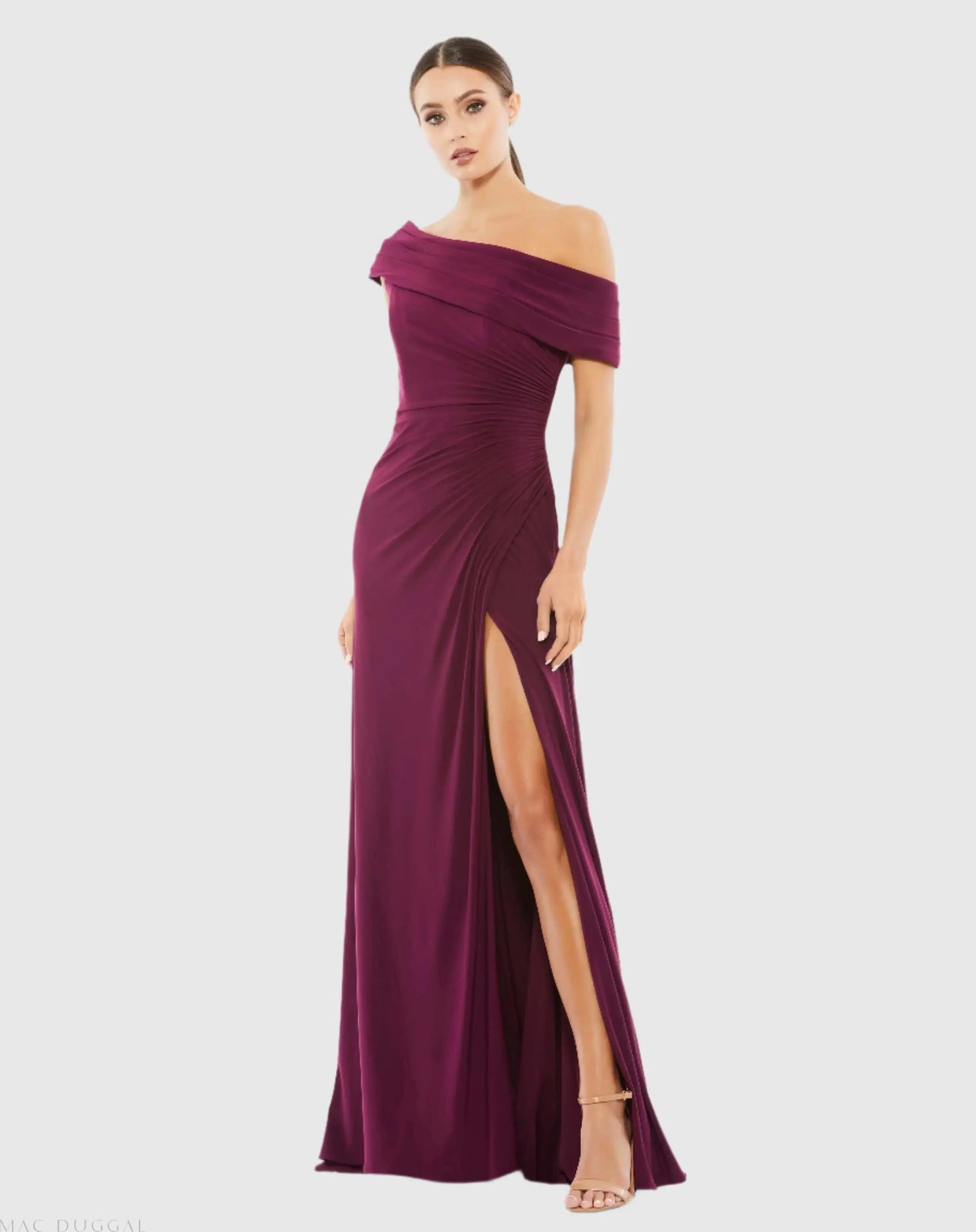 Purple Foldover Off-the-Shoulder Slit Gown - Ieena for Mac Duggal