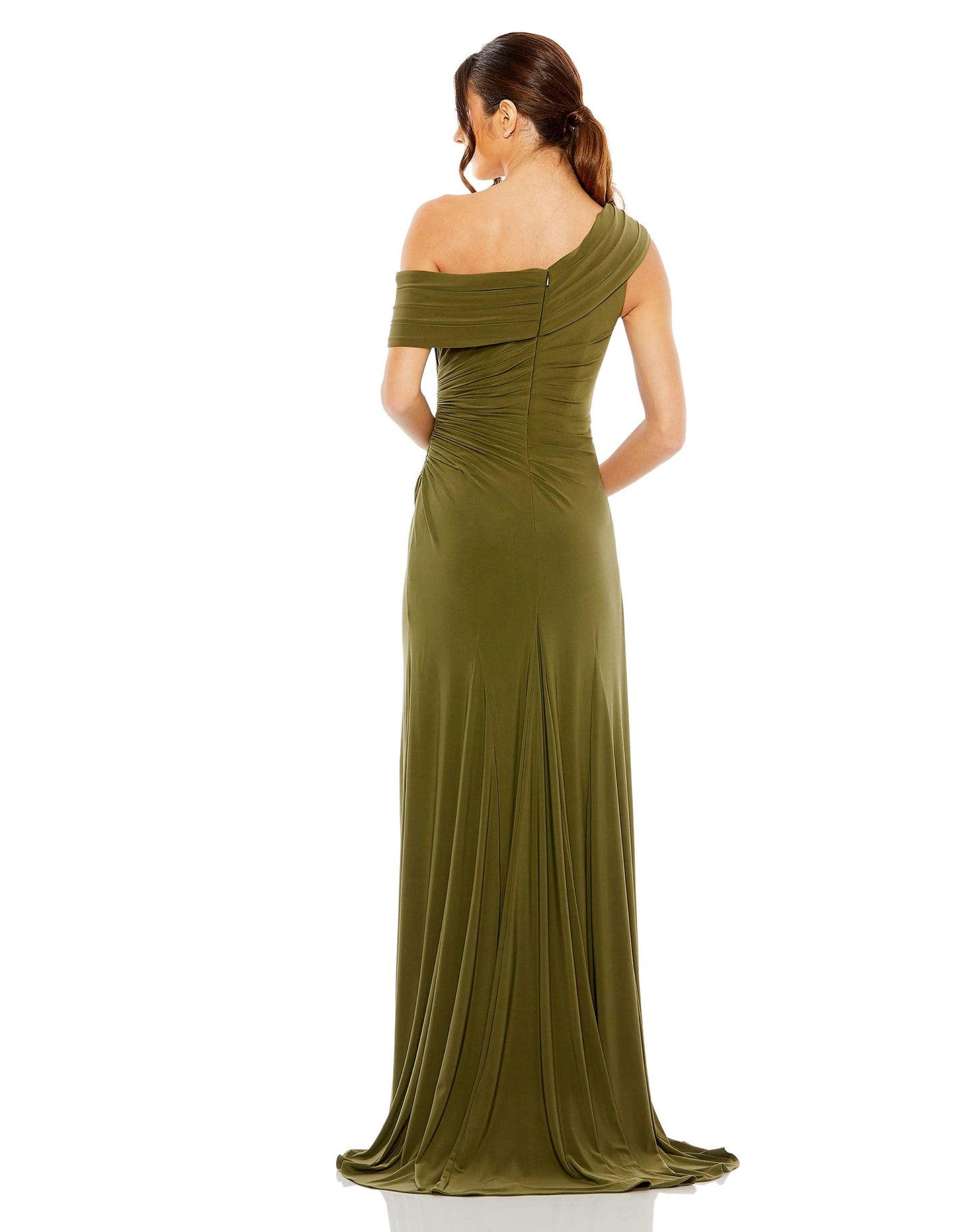 Foldover Off-the-Shoulder Slit Gown