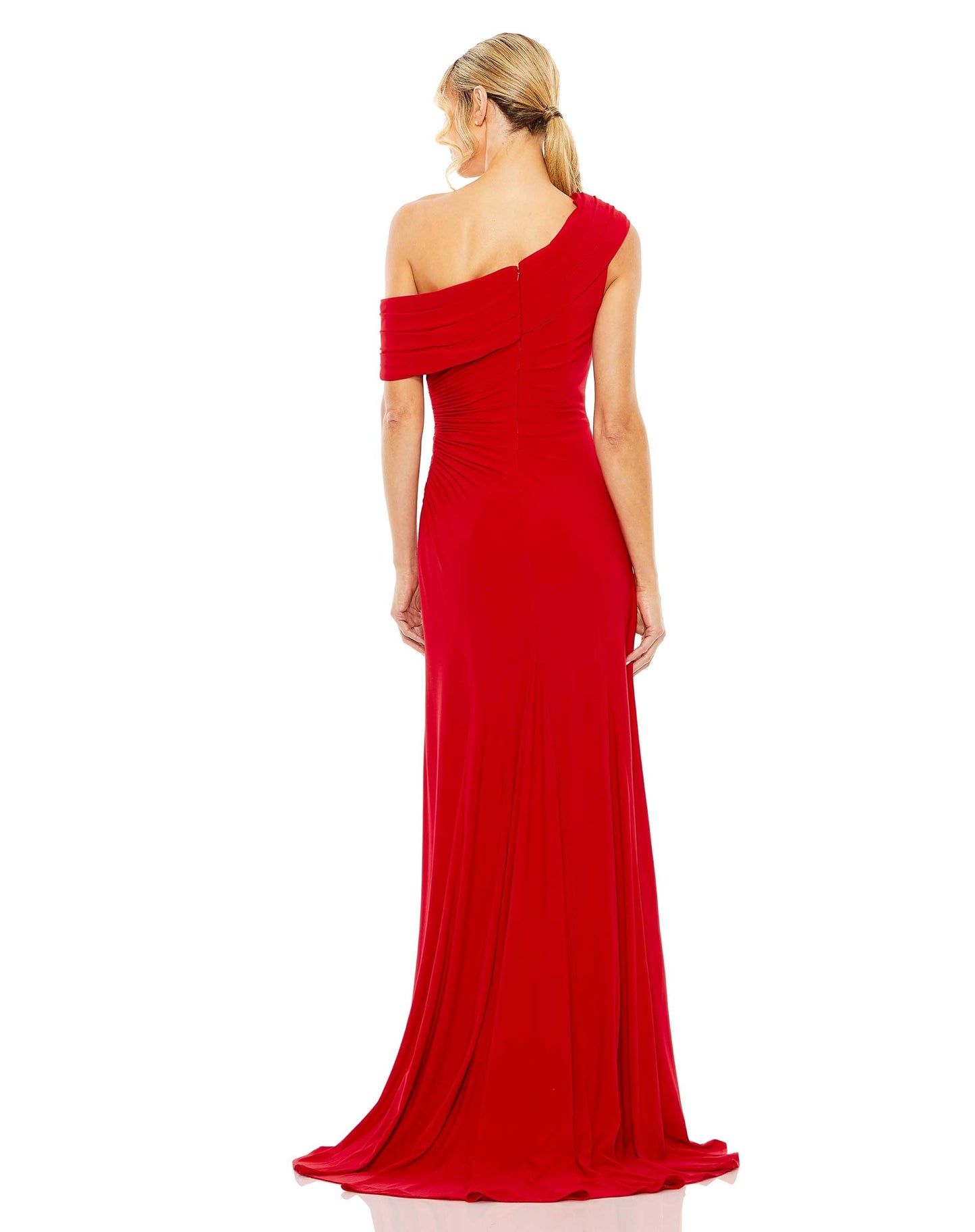 Foldover Off-the-Shoulder Slit Gown