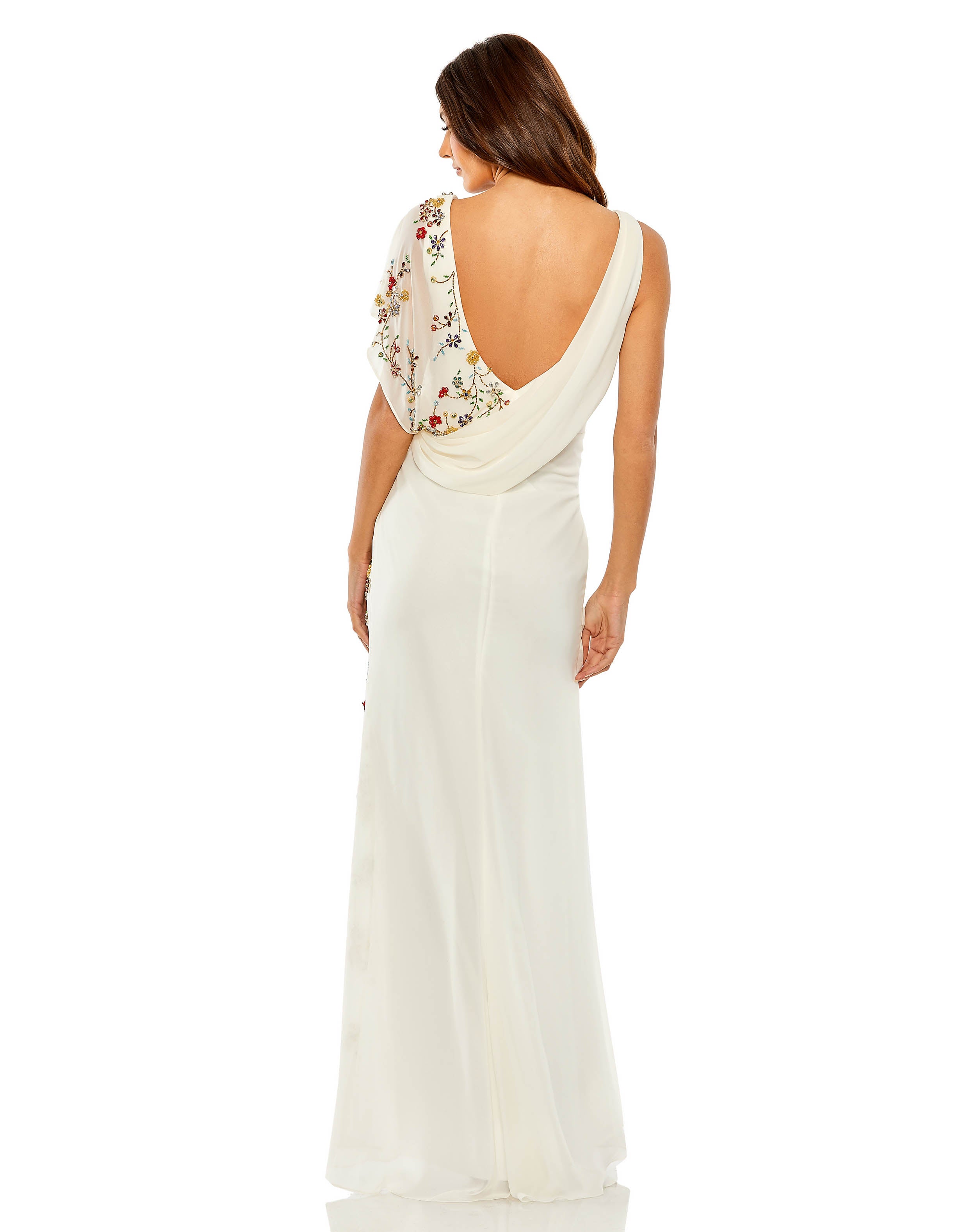 Faux Wrap Multi Colored Beaded Floral Gown | Sample | Sz. 2