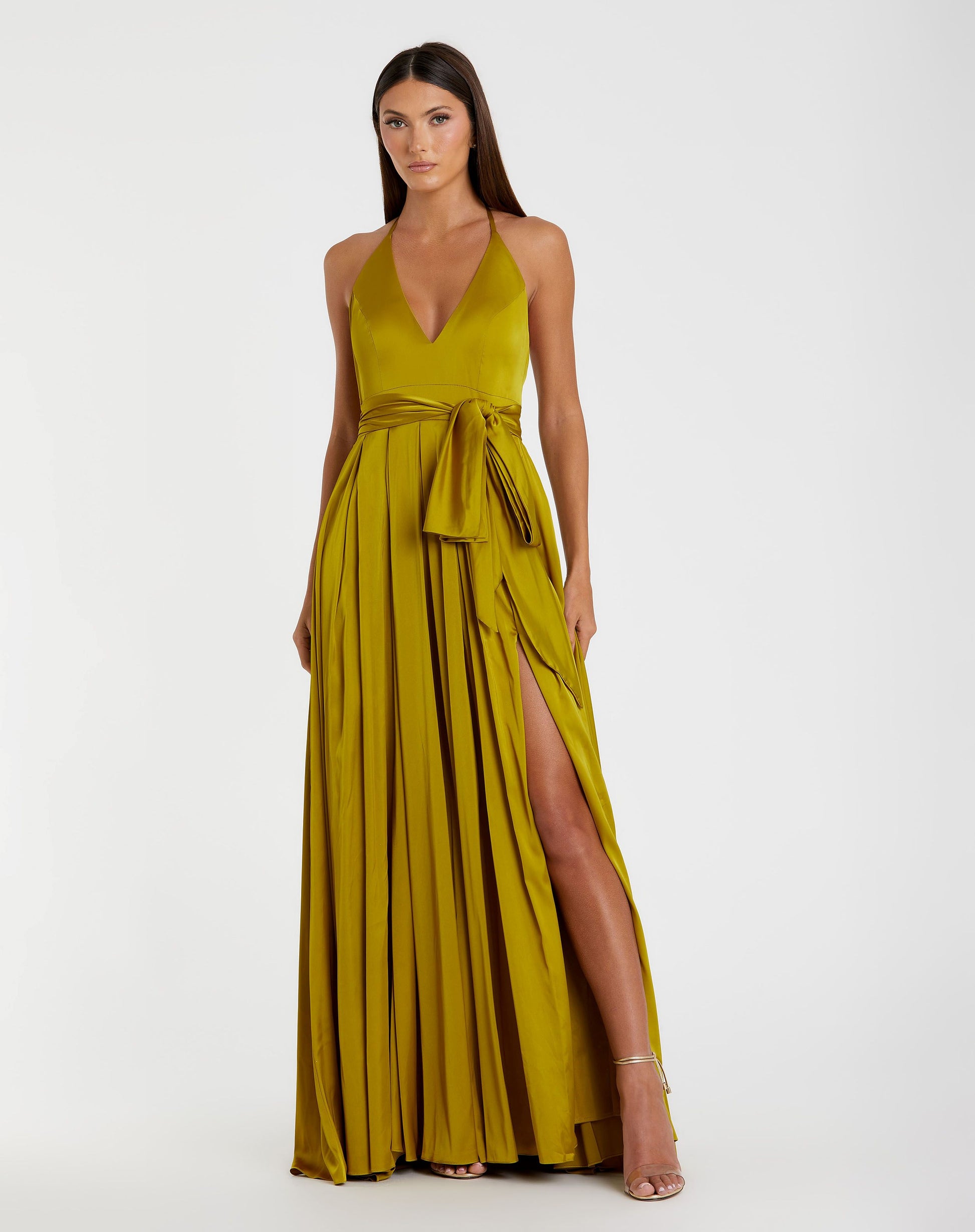 Charmeuse Halter Strap Soft Tie Waist Gown