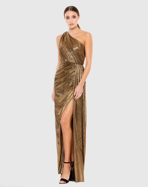 Gold One Shoulder Draped Gown - Ieena for Mac Duggal