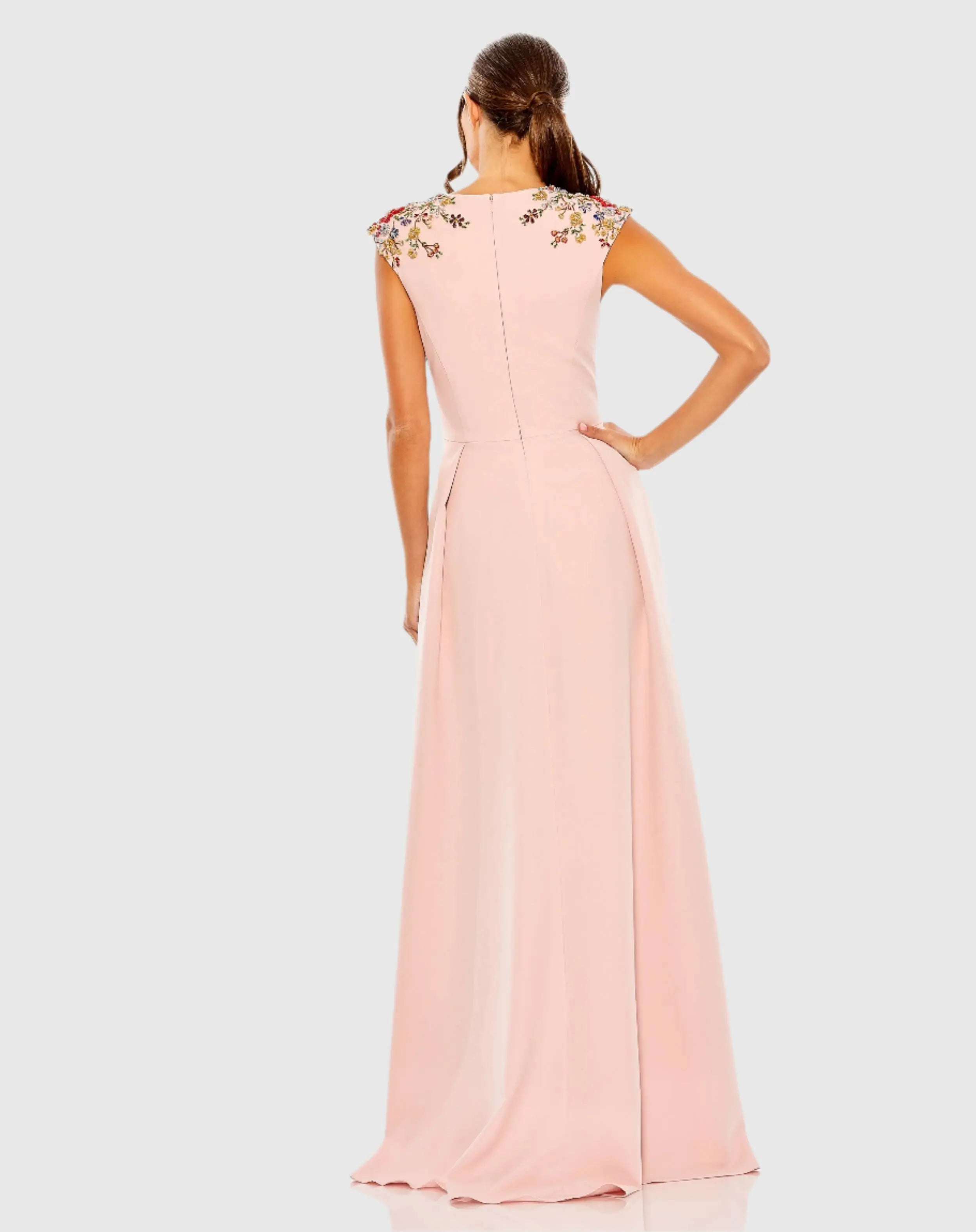 Pink Beaded Cap Sleeve V Neck A Line Gown - Ieena for Mac Duggal