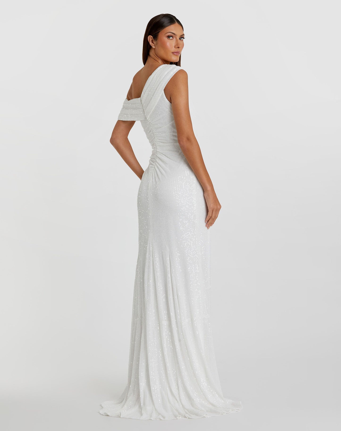 One-Shoulder Ruched Sequined Gown