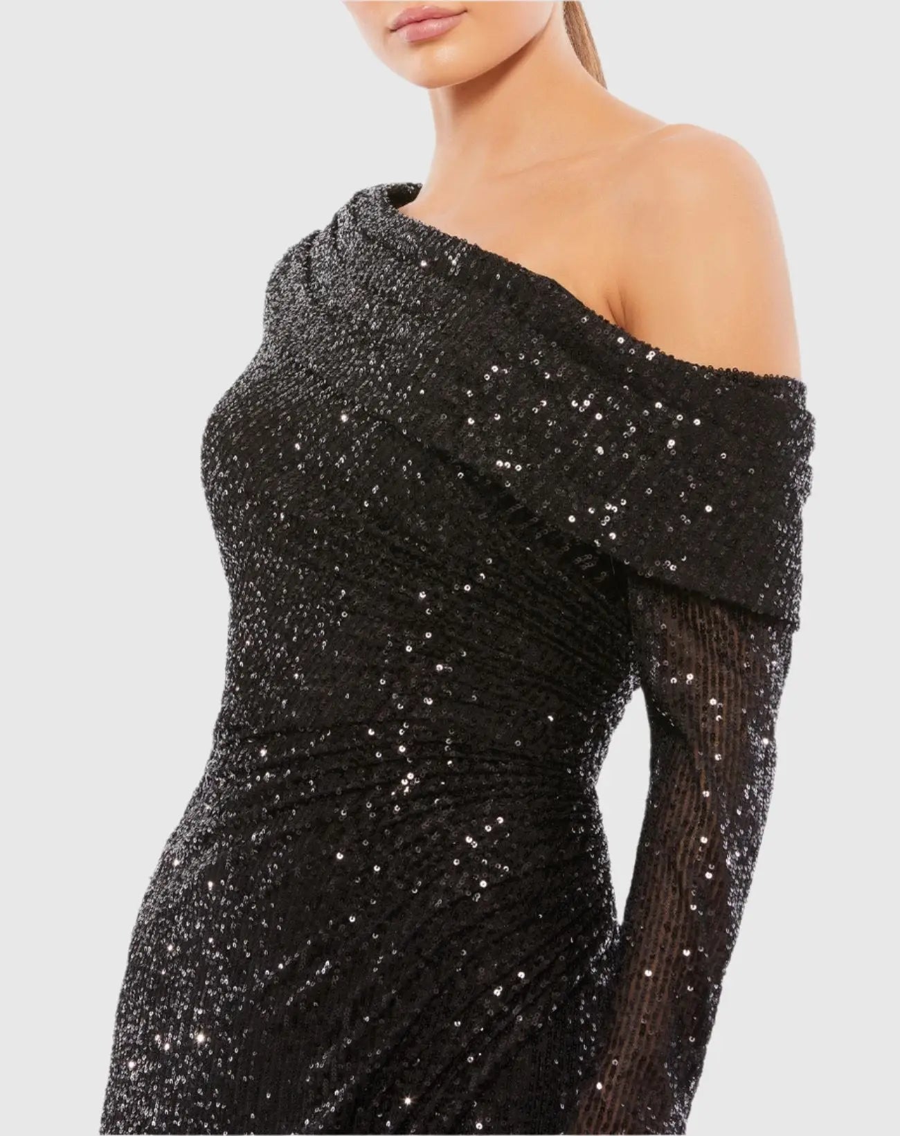 One Shoulder Sequin Long Sleeve Midi Dress - FINAL SALE Ieena for Mac Duggal