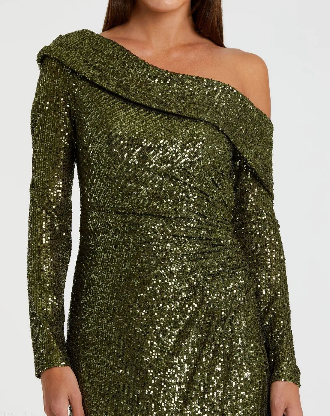 One Shoulder Sequin Long Sleeve Midi Dress - Mac Duggal