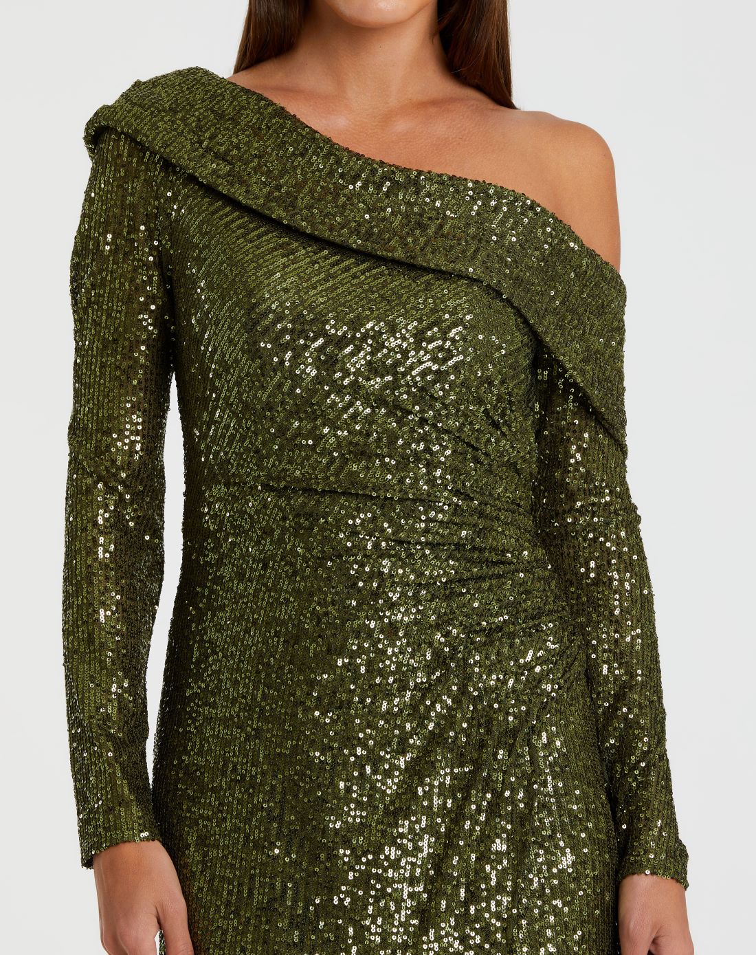 One Shoulder Sequin Long Sleeve Midi Dress