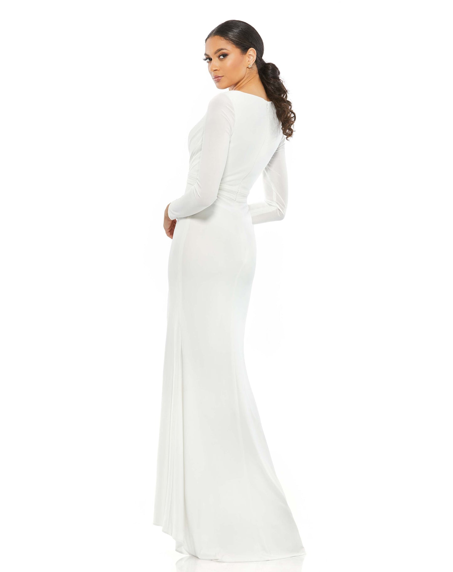 V-Neck Long Sleeve High Slit Gown