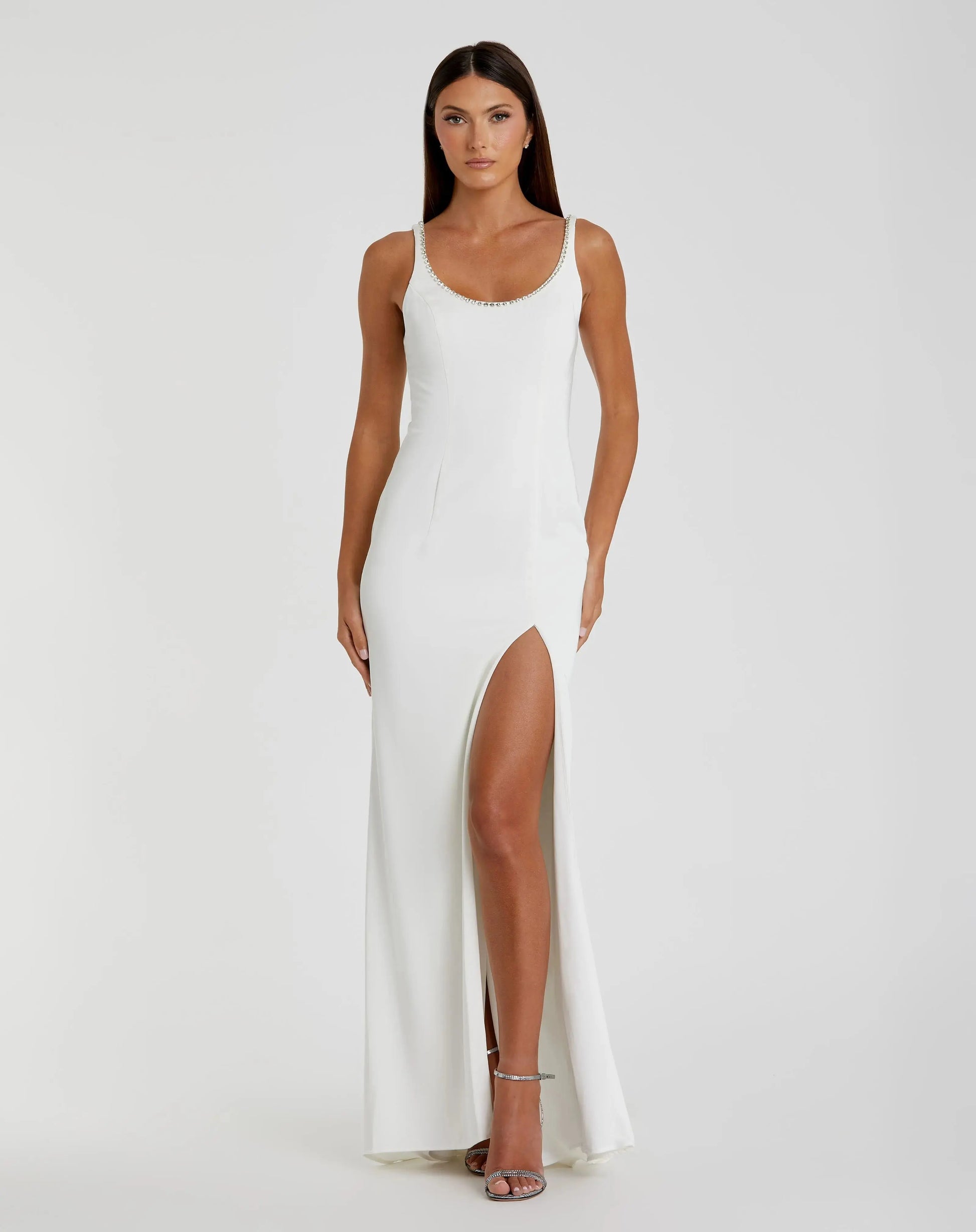 long white dresses with slits up the side Double-Slit Maxi Dress with Straps
