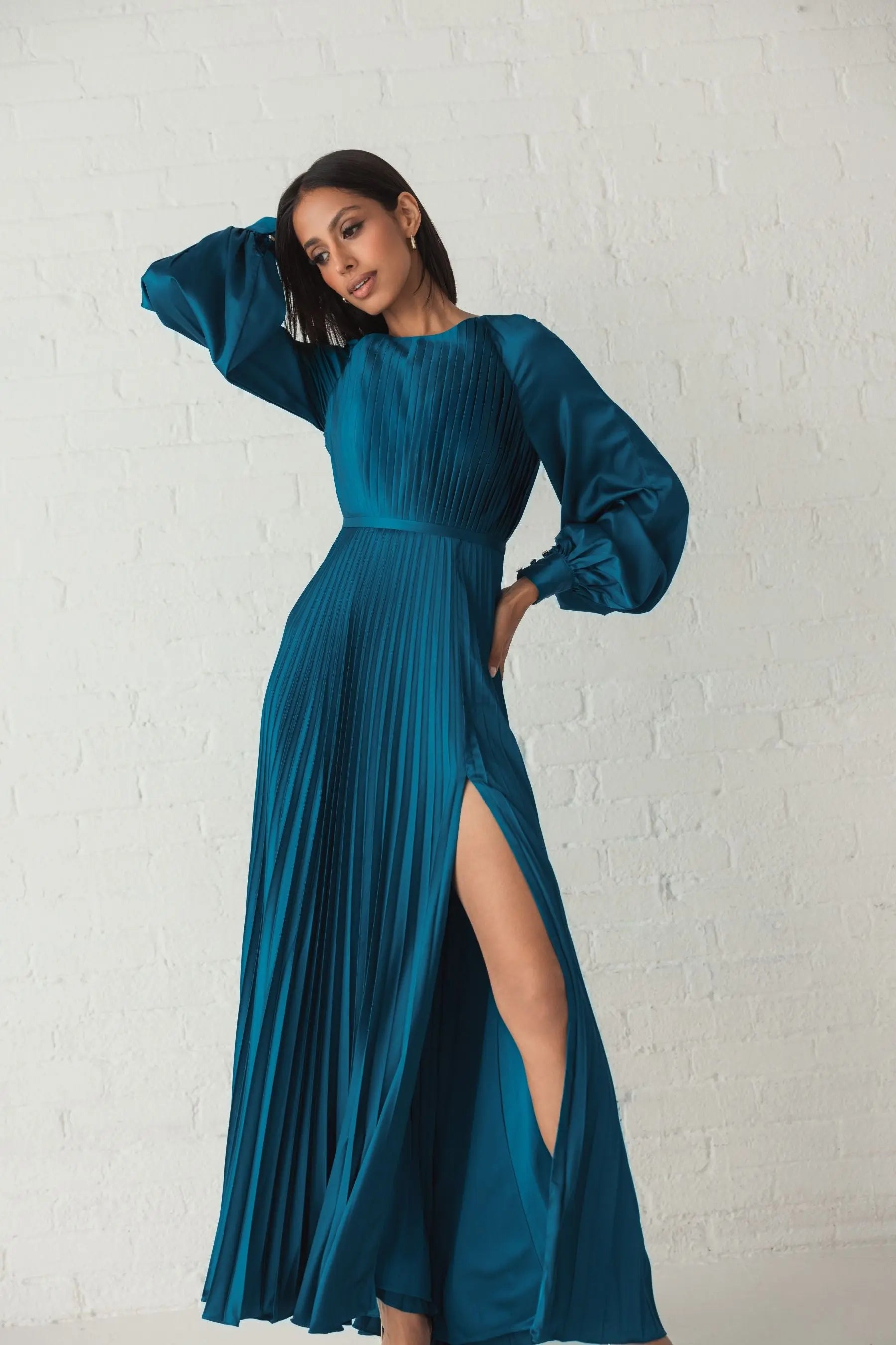 high slit long sleeve dress Jovani 09562 Black Long Sleeve High Slit Dress