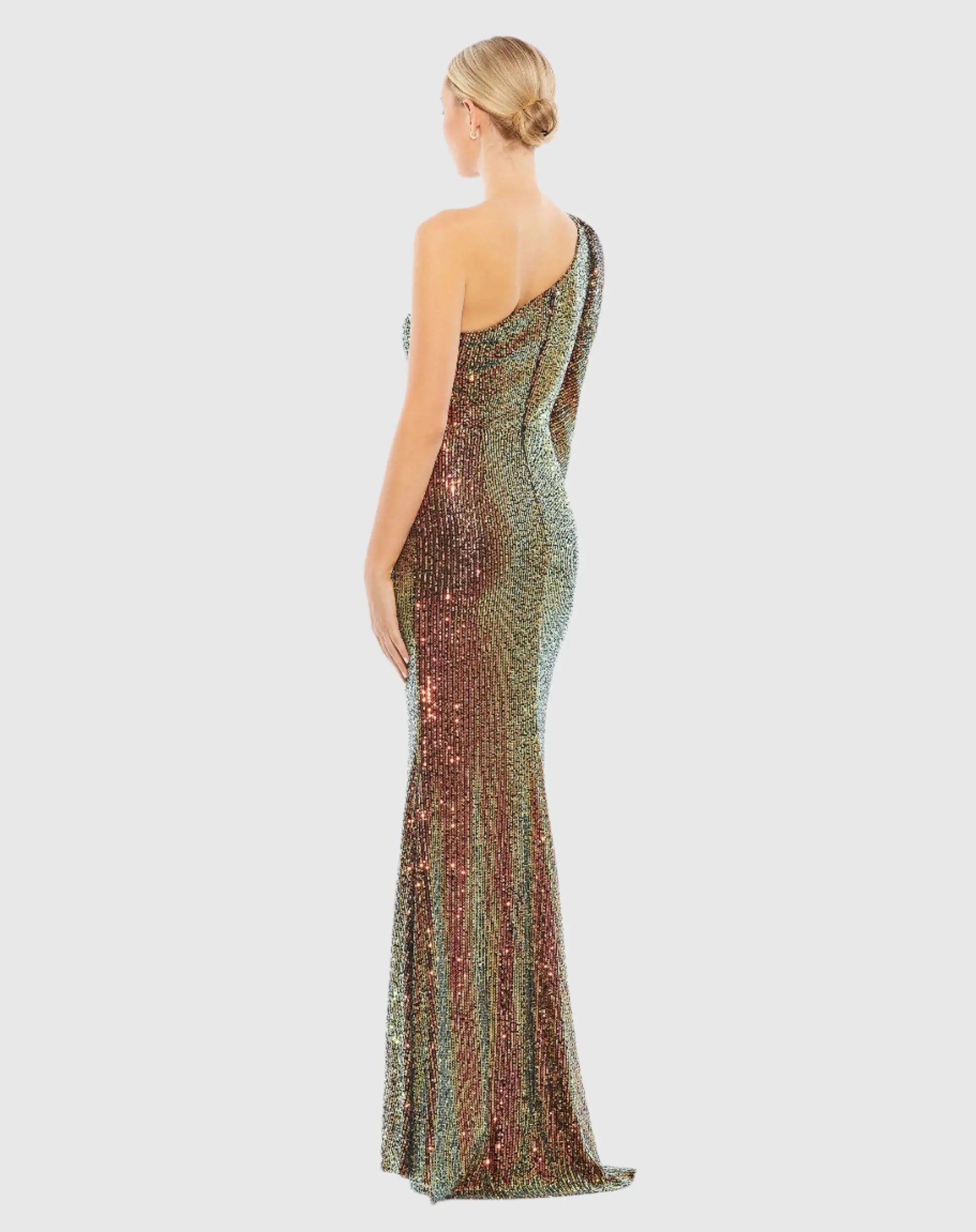 Multicolor Sequined One Shoulder Trumpet Gown - Ieena for Mac Duggal