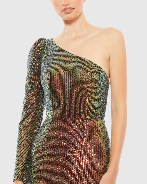 Robe trompette asymétrique à sequins