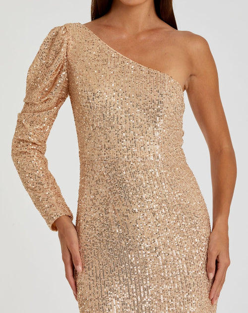 Sequined One Shoulder Trumpet Gown