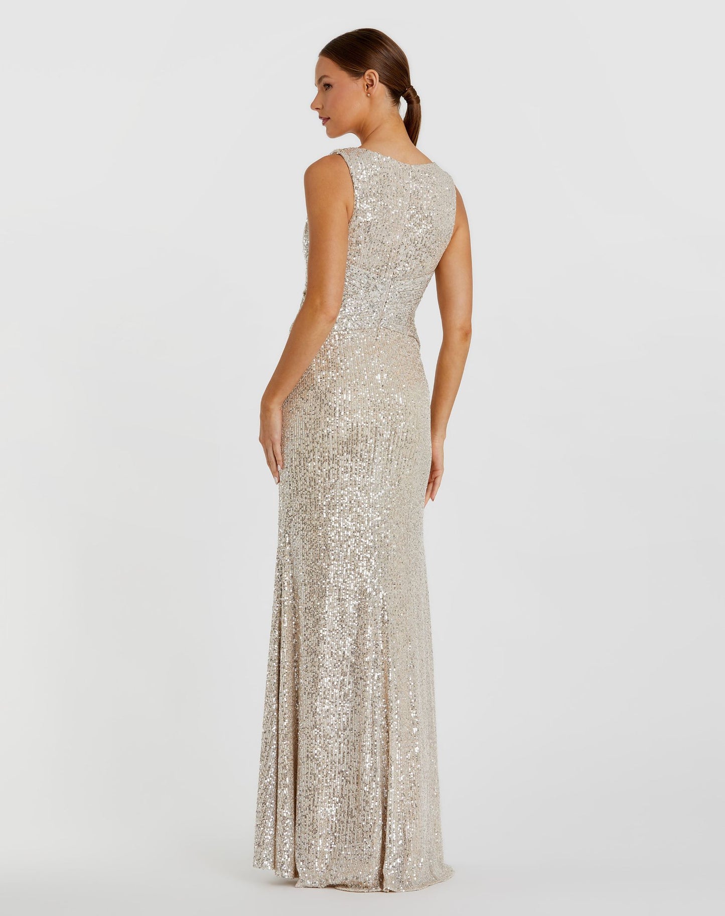 V-Neck Sequin Wrap Waist Gown