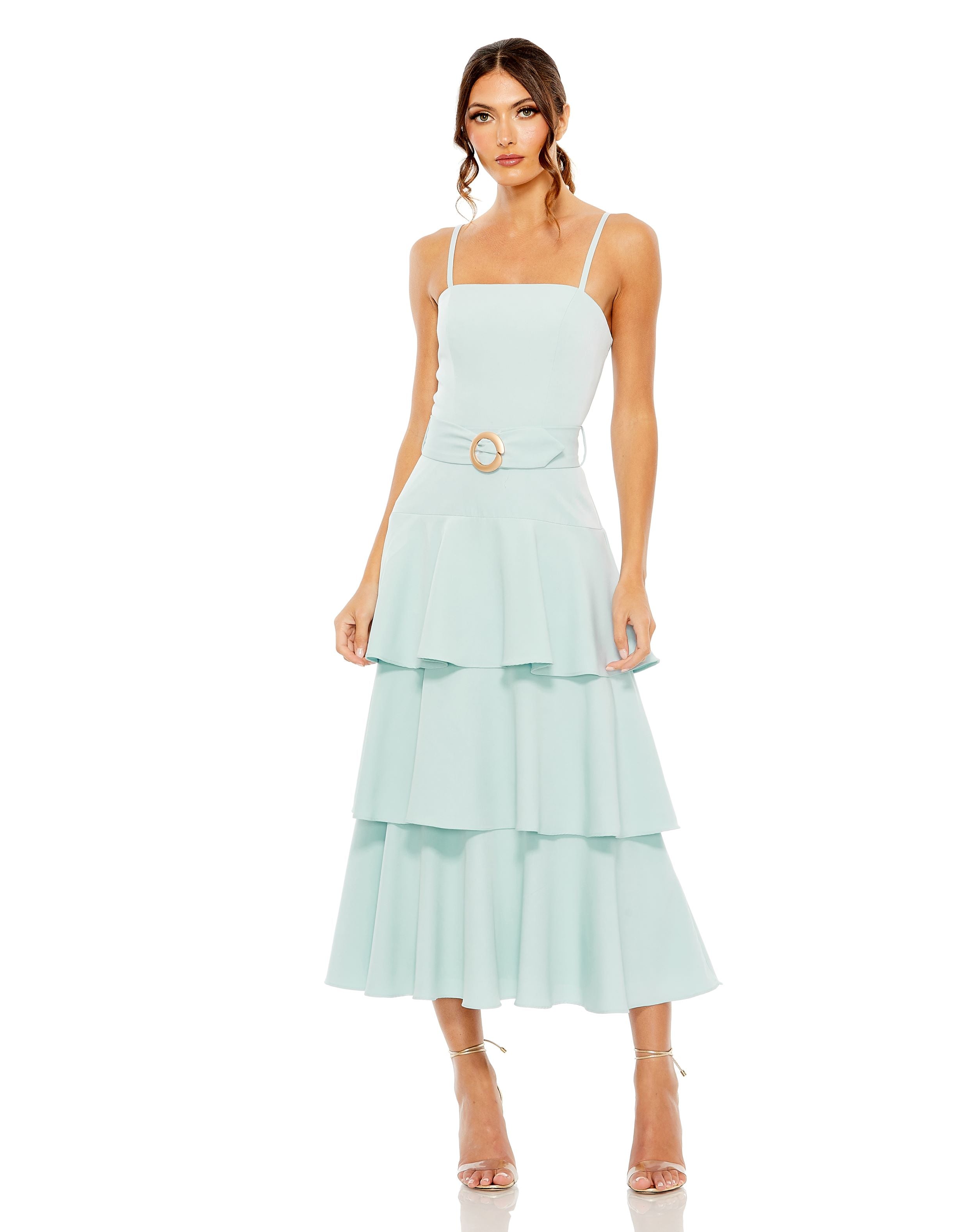 Belted Tiered Ruffle Sleeveless Midi Dress | Sample | Sz. 2